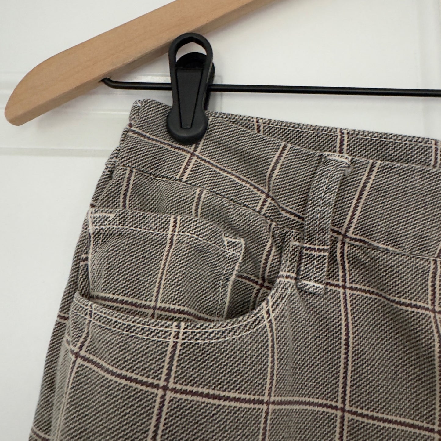 Frame Le Crop Mini Boot Pants plaid cotton blend pockets zipper button stretch