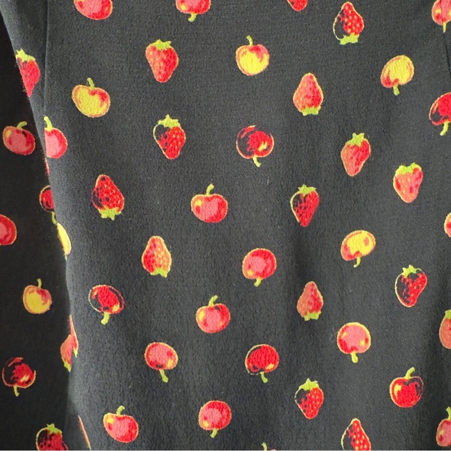 Kimchi Blue Urban Outfitters Fruit Print Black Red Strappy Dress Deep B-Neck EUC