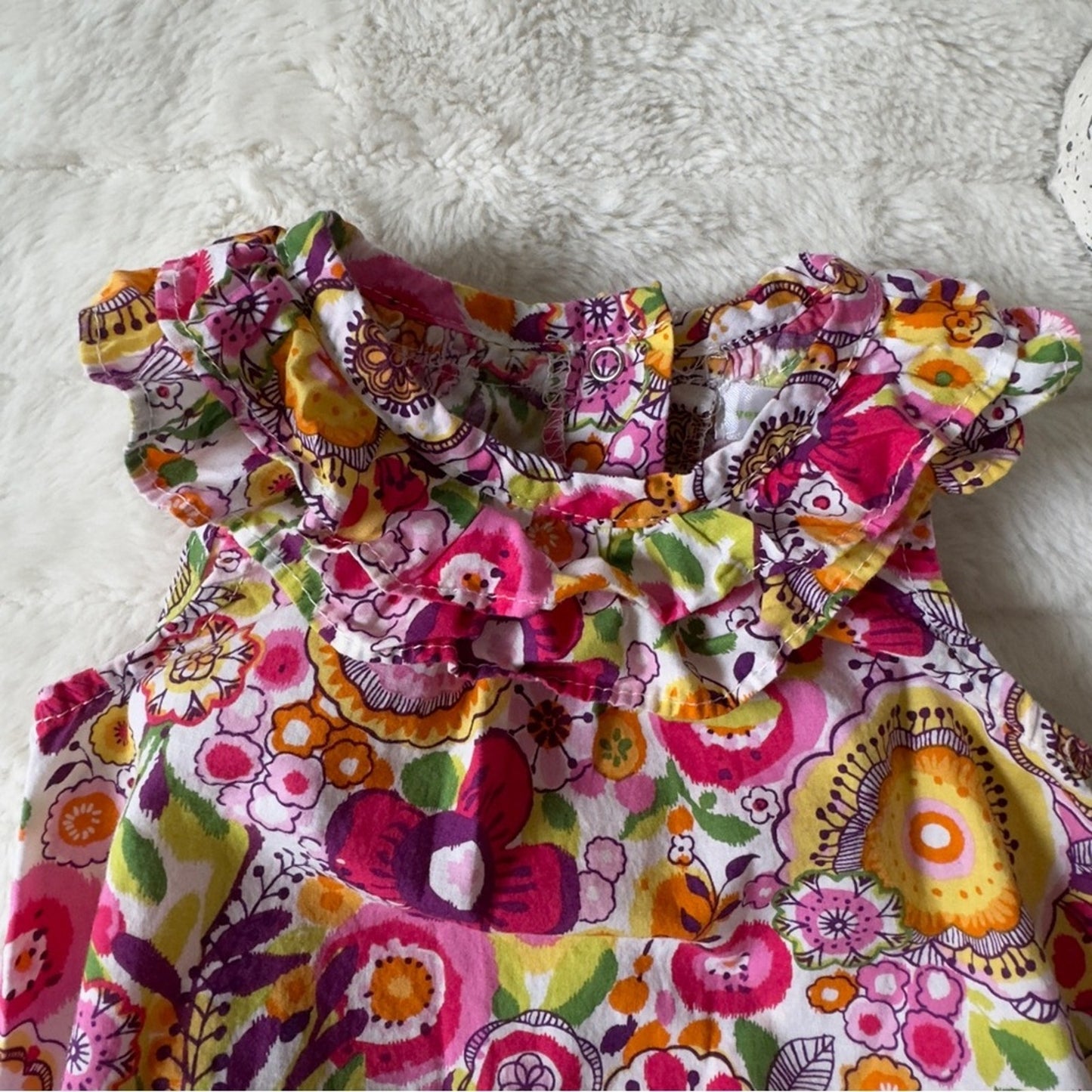 Vera Bradley Baby Colorful Floral Romper Ruffle Neckline smocked legs one piece