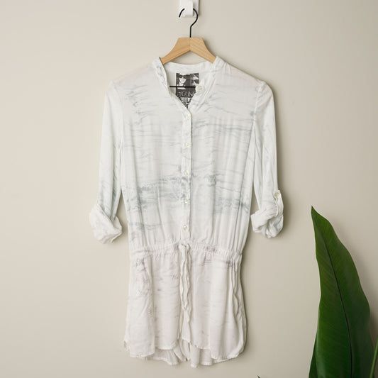 Young, Fabulous, & Broke Marble Dye Romper Shorts Roll Tab 3/4 Sleeve Pockets S