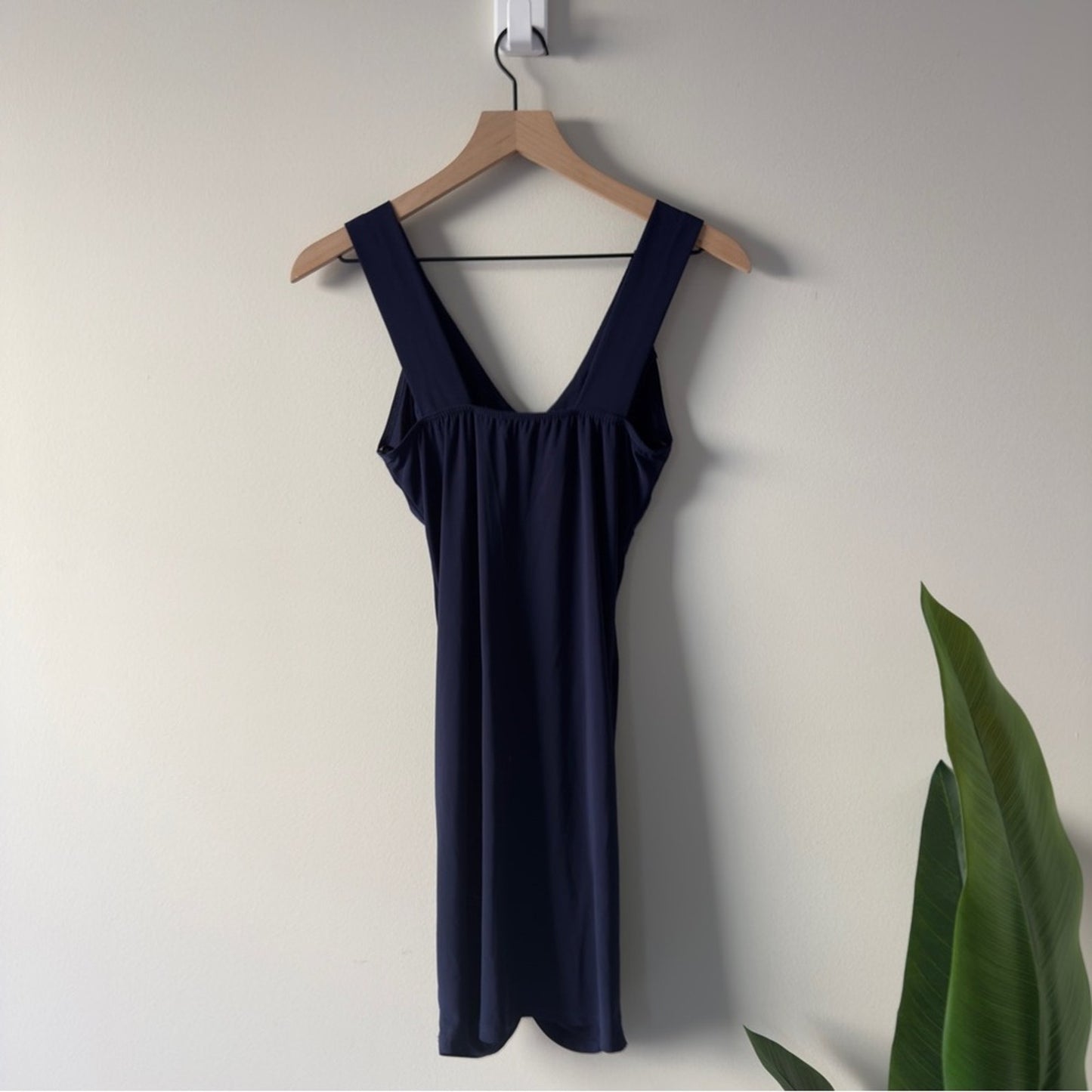Vintage 2000s Papaya Navy Ruched Embellished Bodycon Mini Dress V-Neck Y2K Blue