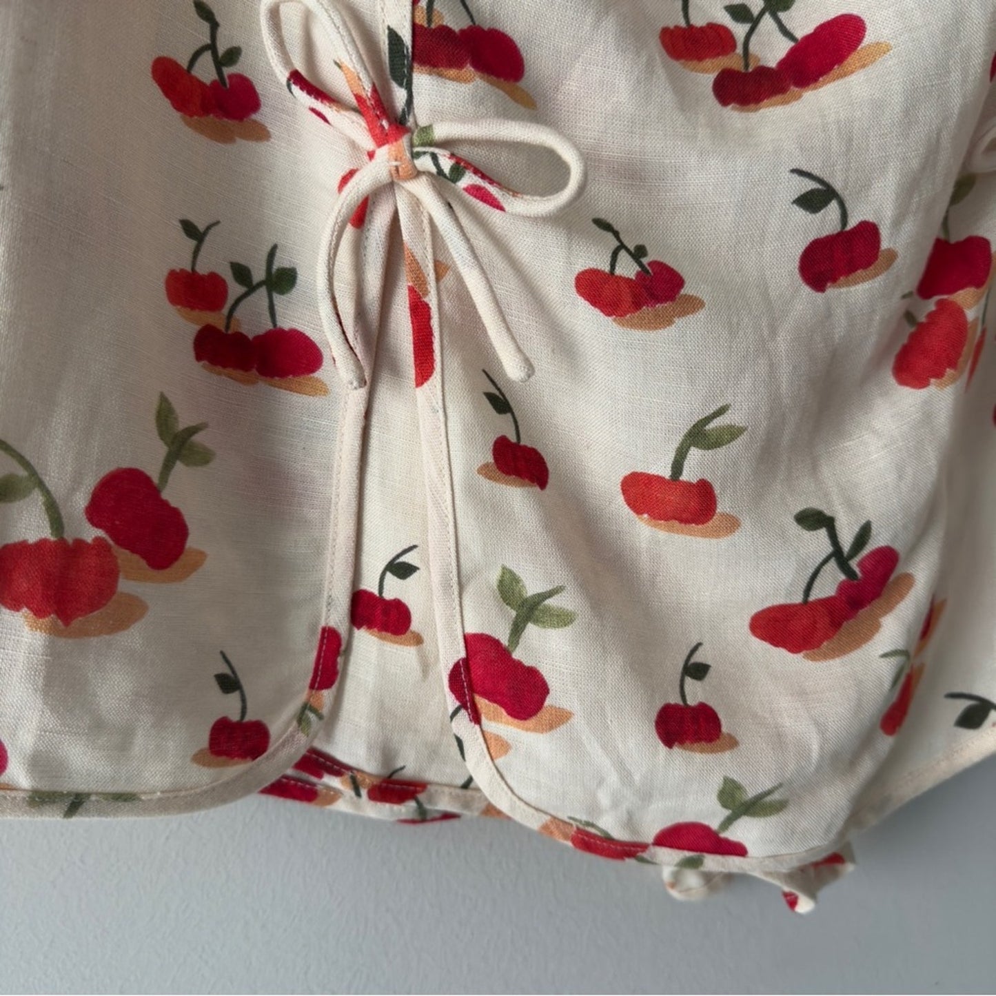 Farm Rio x Anthropologie Cherry Linen Blend Skort Bows Mini Skirt Shorts Zip Up