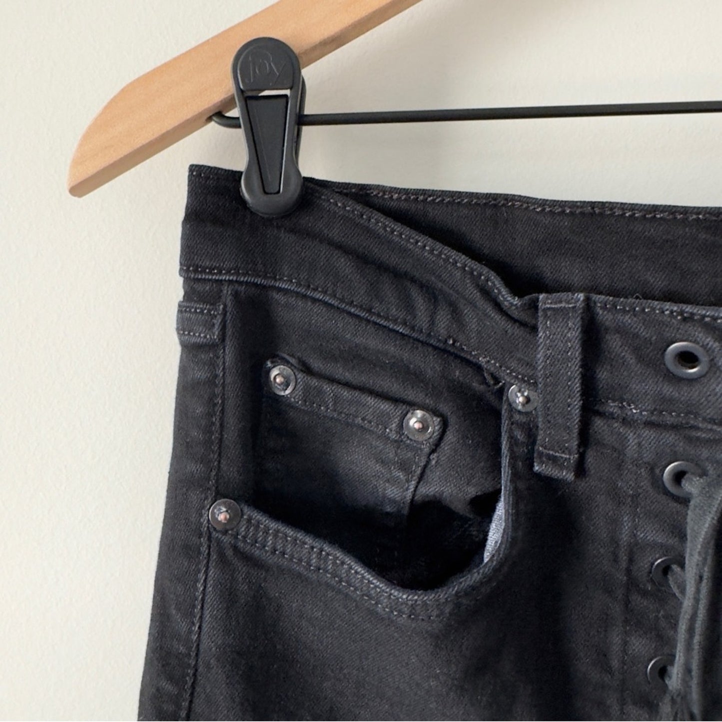 Rag & Bone Lace Up Skinny Jeans Black Coal cotton blend casual pockets high rise