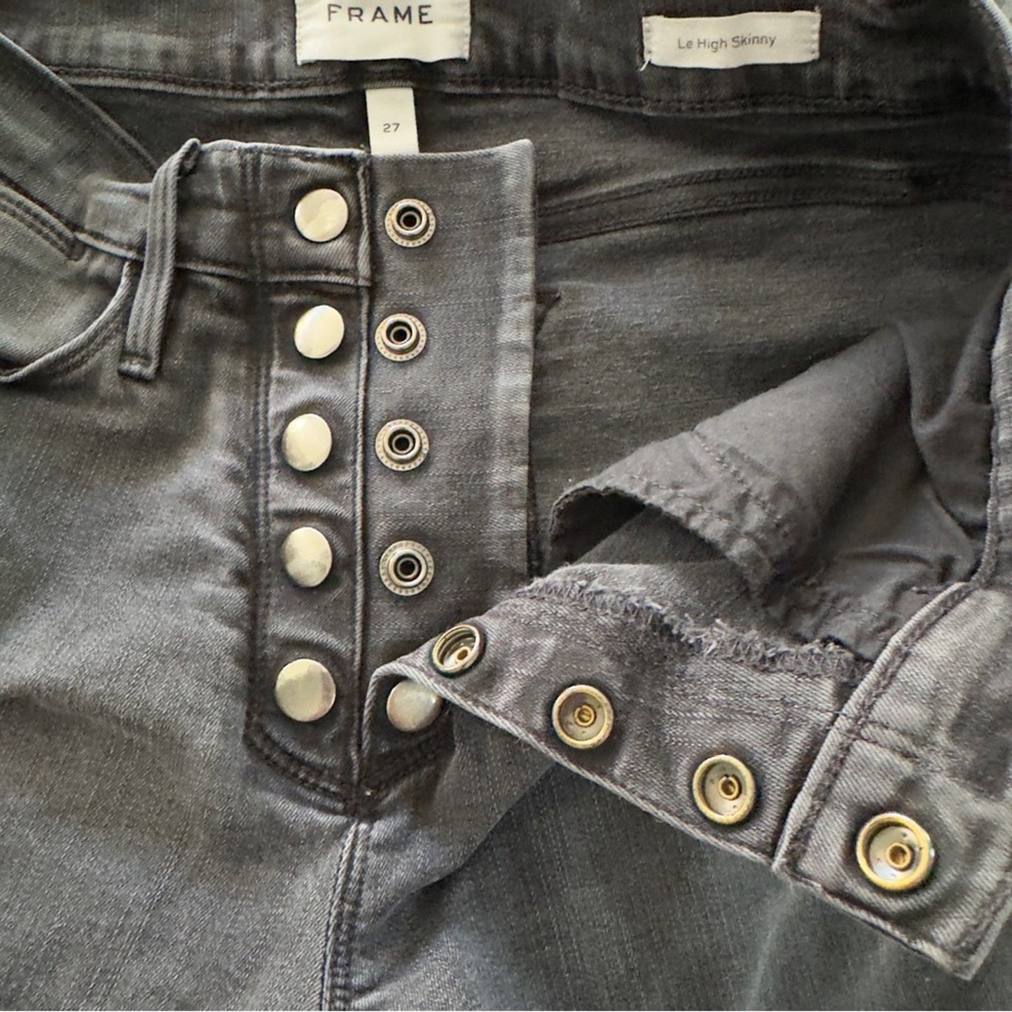 Frame Le High Skinny Jeans Button Fly Denim High Rise Gray Stretch cotton pocket