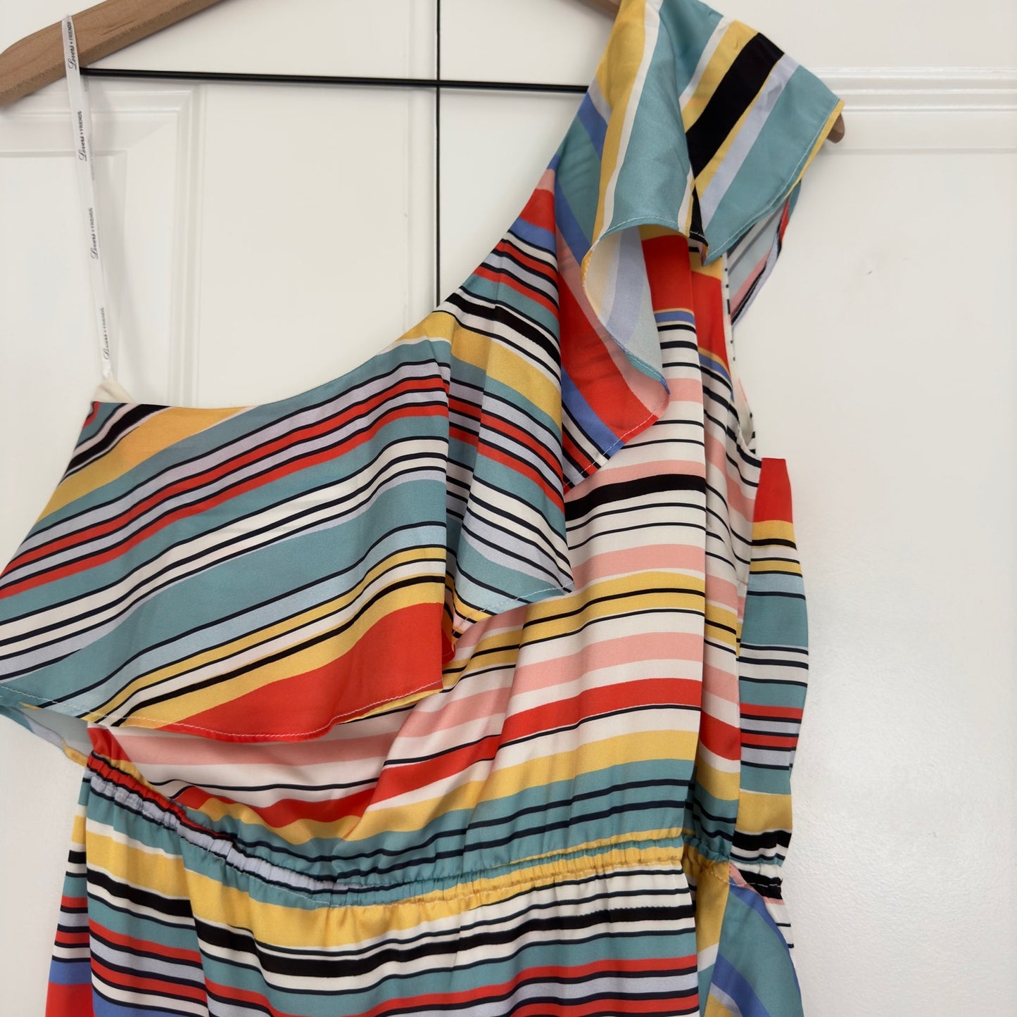 Lovers + Friends Pippa Dress in Aruba Stripe Mini One Shoulder Revolve Ruffle L