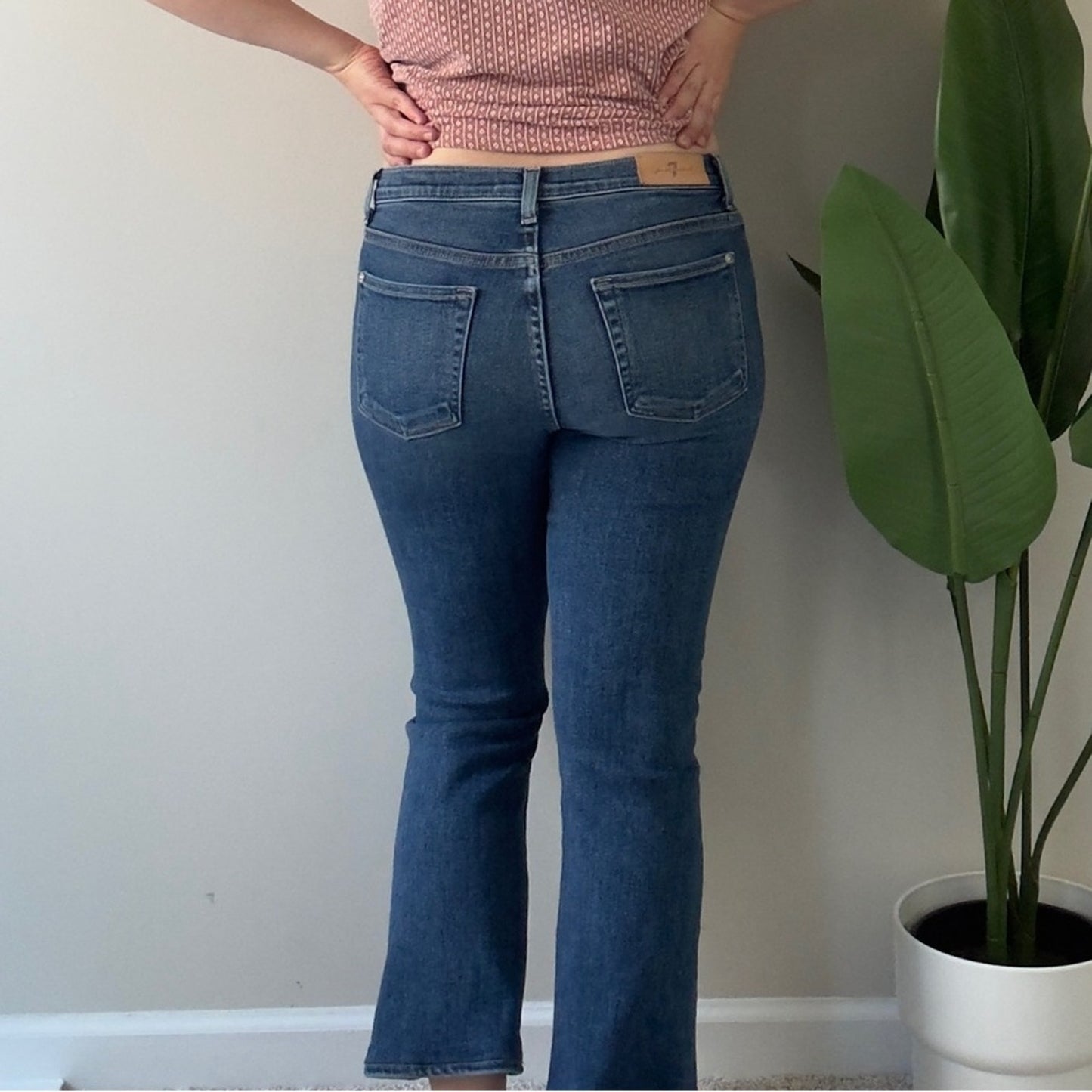 7 For All Mankind High Waist Slim Kick Jeans Dark Blue Wash Flare Jean denim EUC