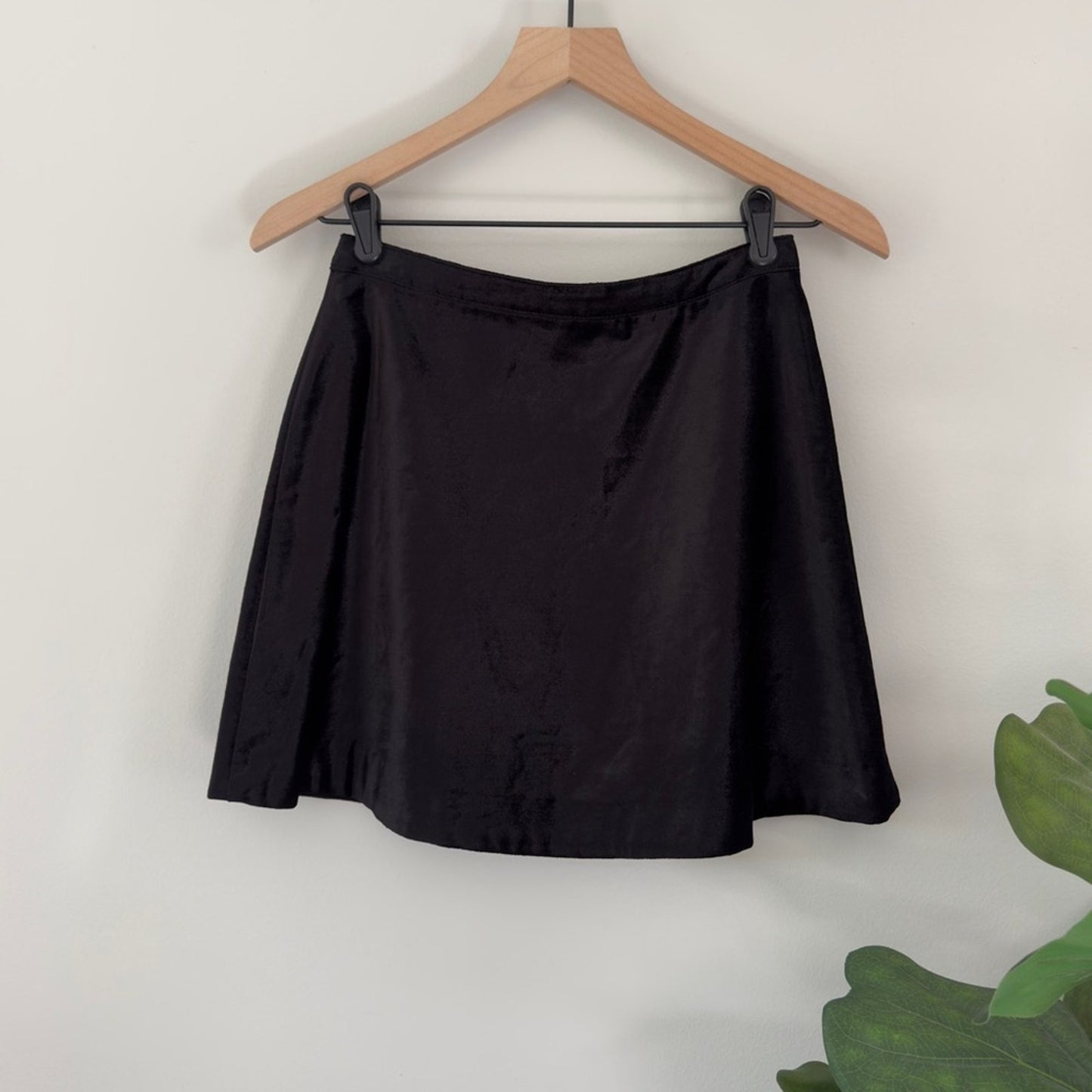 Free People Black Velvet Circle Zipper Front Mini Skirt A-Line Cotton Blend Zip