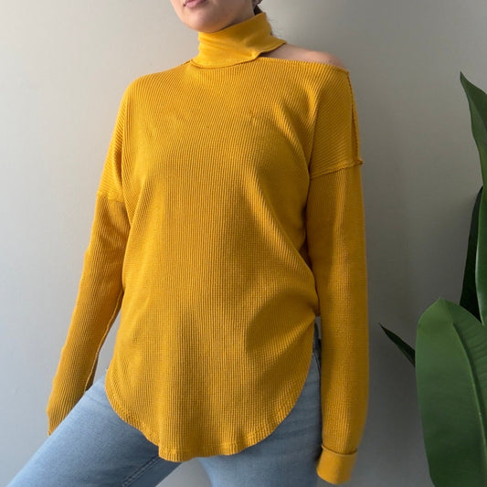Free People We the Free 100% Cotton Just For You Top Long Sleeve Waffle Knit EUC
