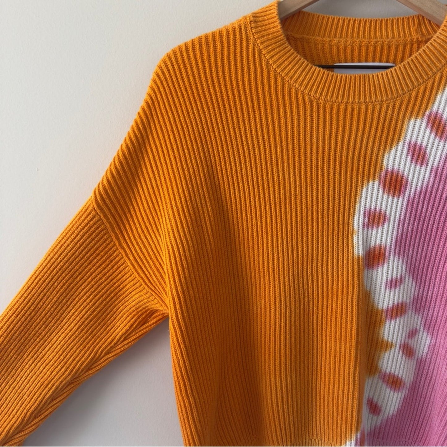 Pistola 100% Cotton Orange and Pink Dip Dye Crew Neck Sweater Long Sleeve ribbed
