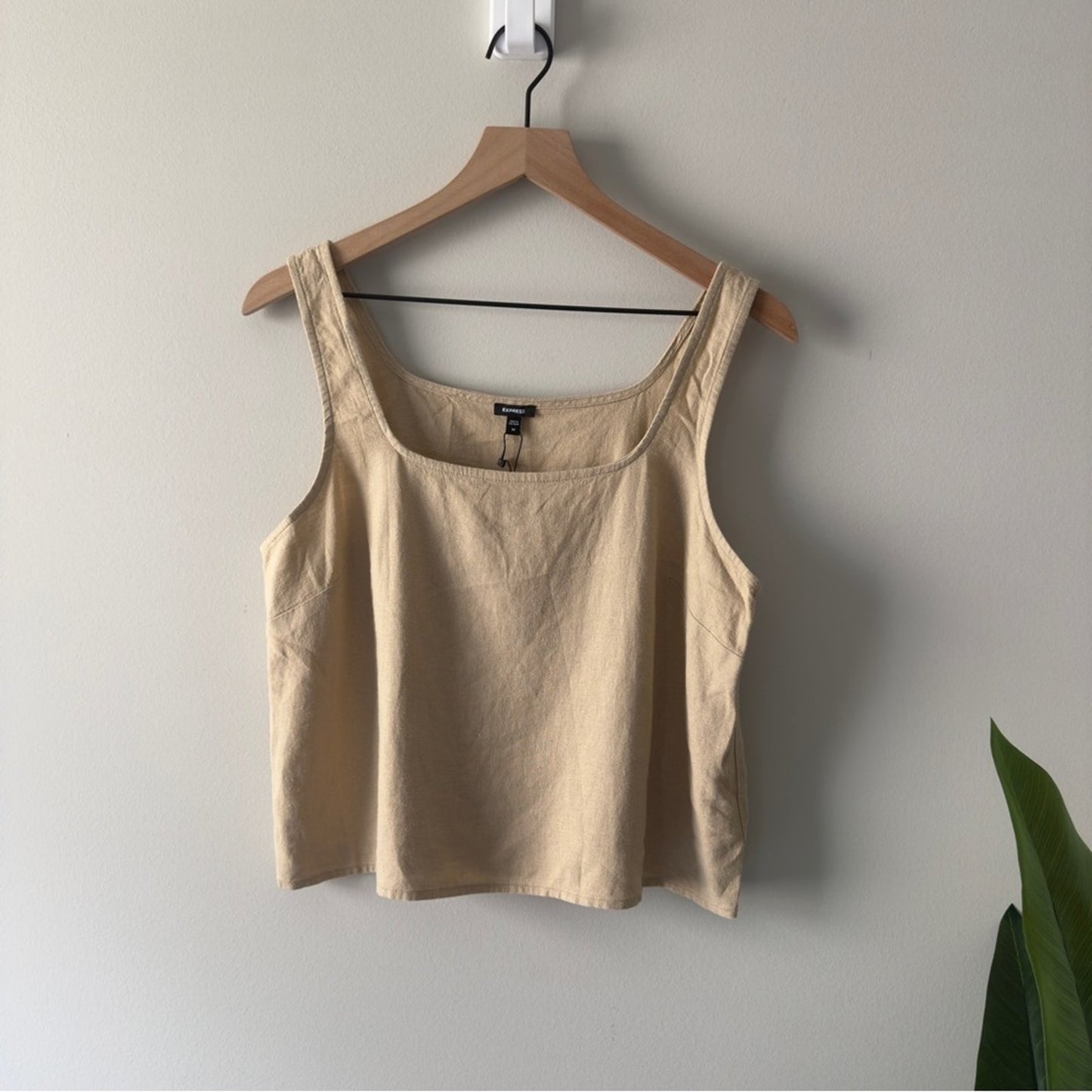 Express Linen Blend Sleeveless Tank Top in Cream tan minimalist solid casual NWT