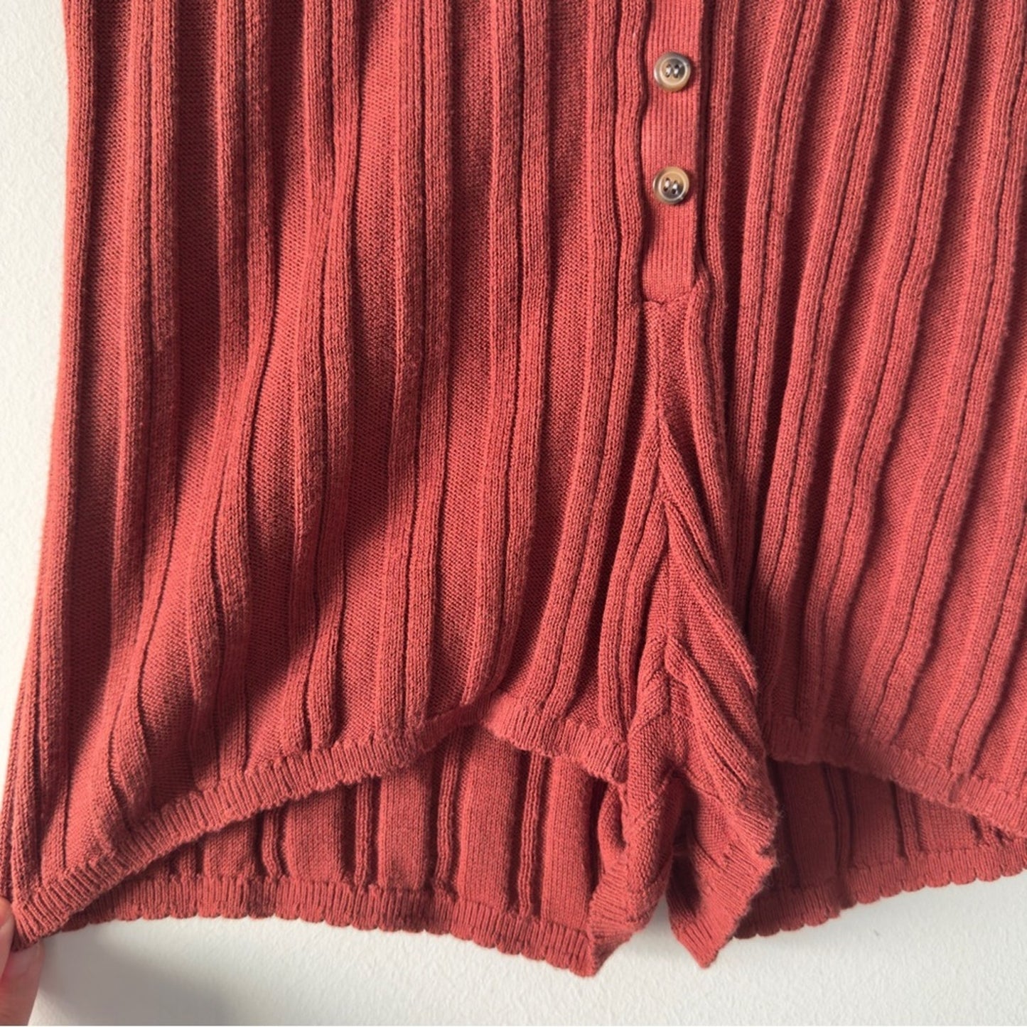 Anthropologie Ribbed Button-Up Shorts Rust cotton blend pull on stretch micro S