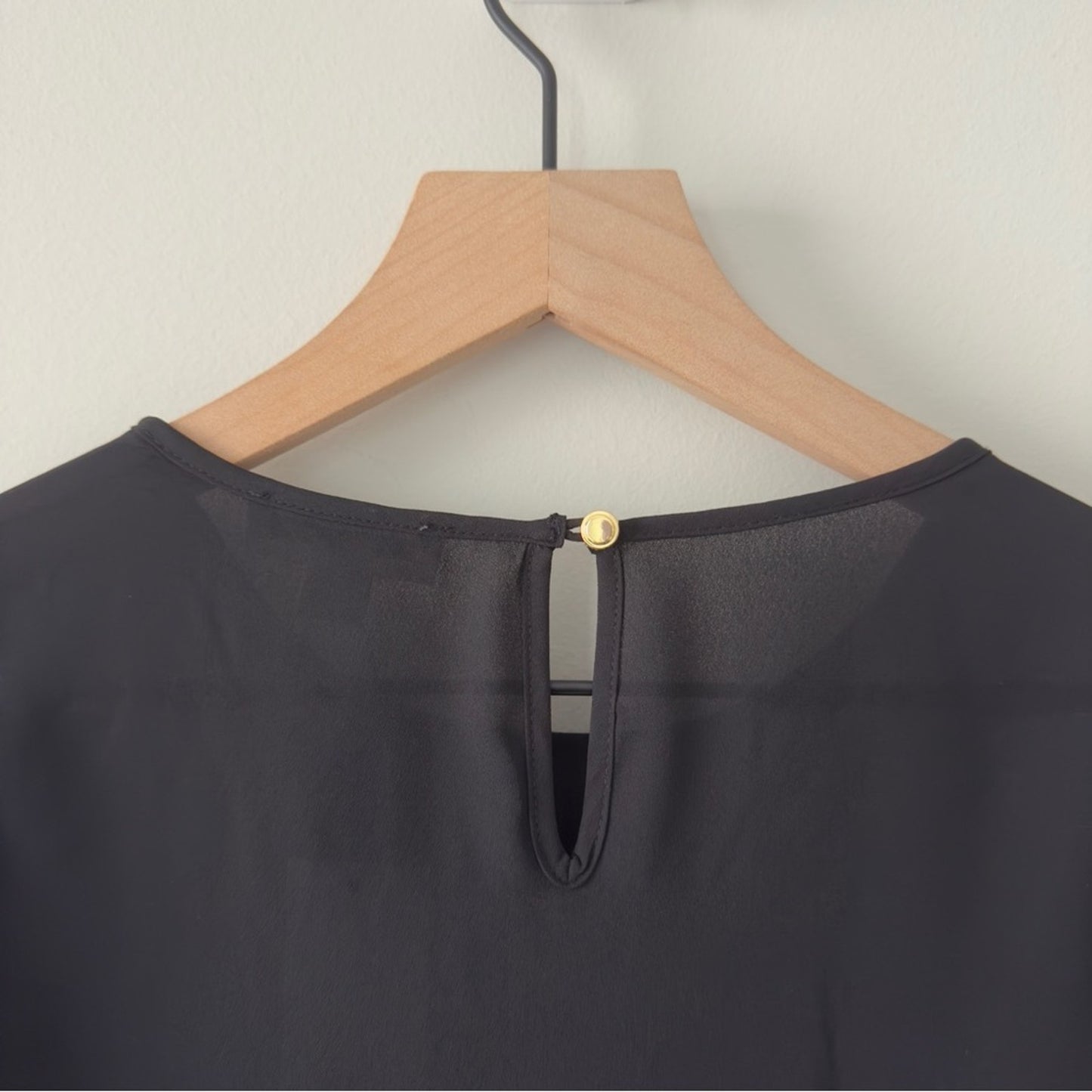 Calvin Klein Black Puff Sleeve Blouse Cuff Sleeves smocked ruffle button keyhole
