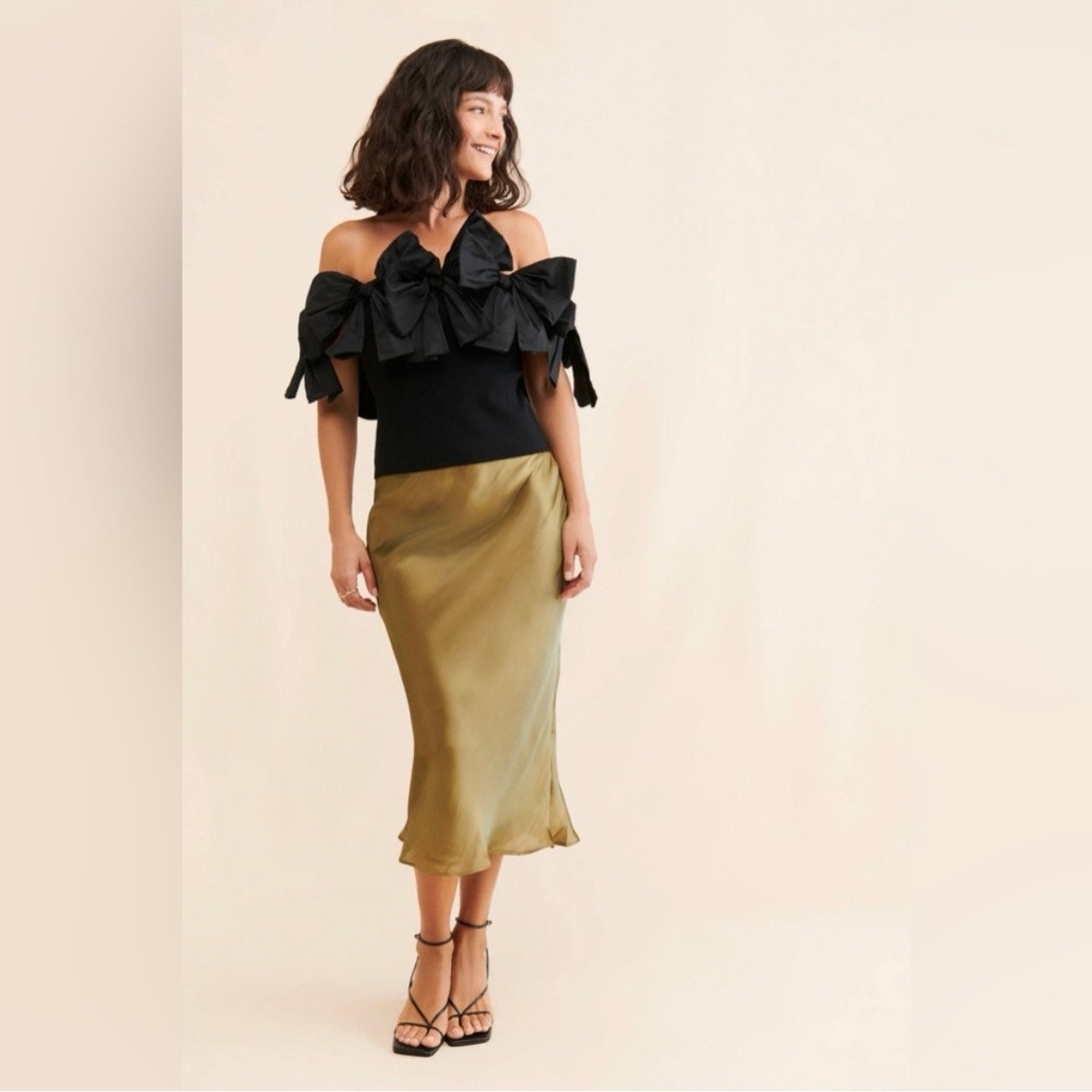 Anthropologie Dolan Left Coast Black Off-Shoulder Bow Top Ribbed Preppy Party 3X