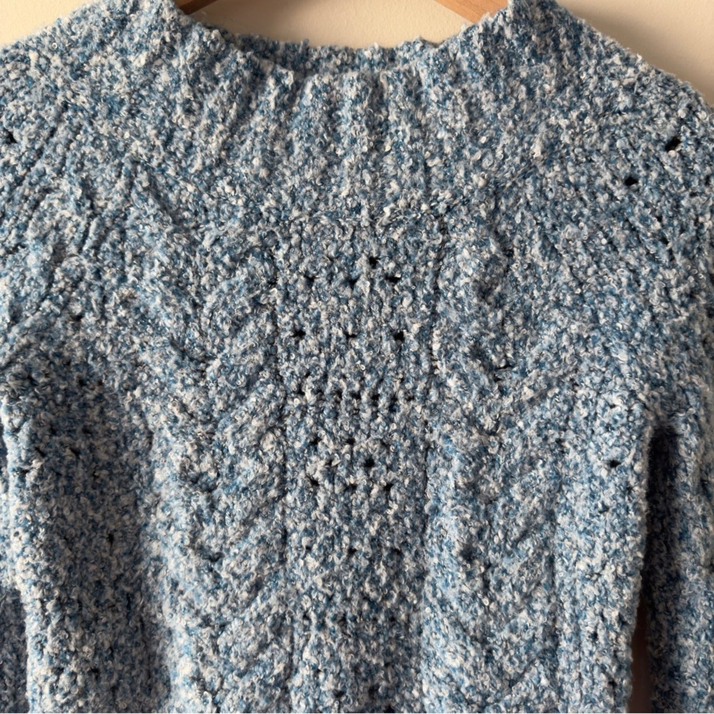 Free People Avalon Cropped Pullover Sweater in Blue Marine Long Sleeve open knit