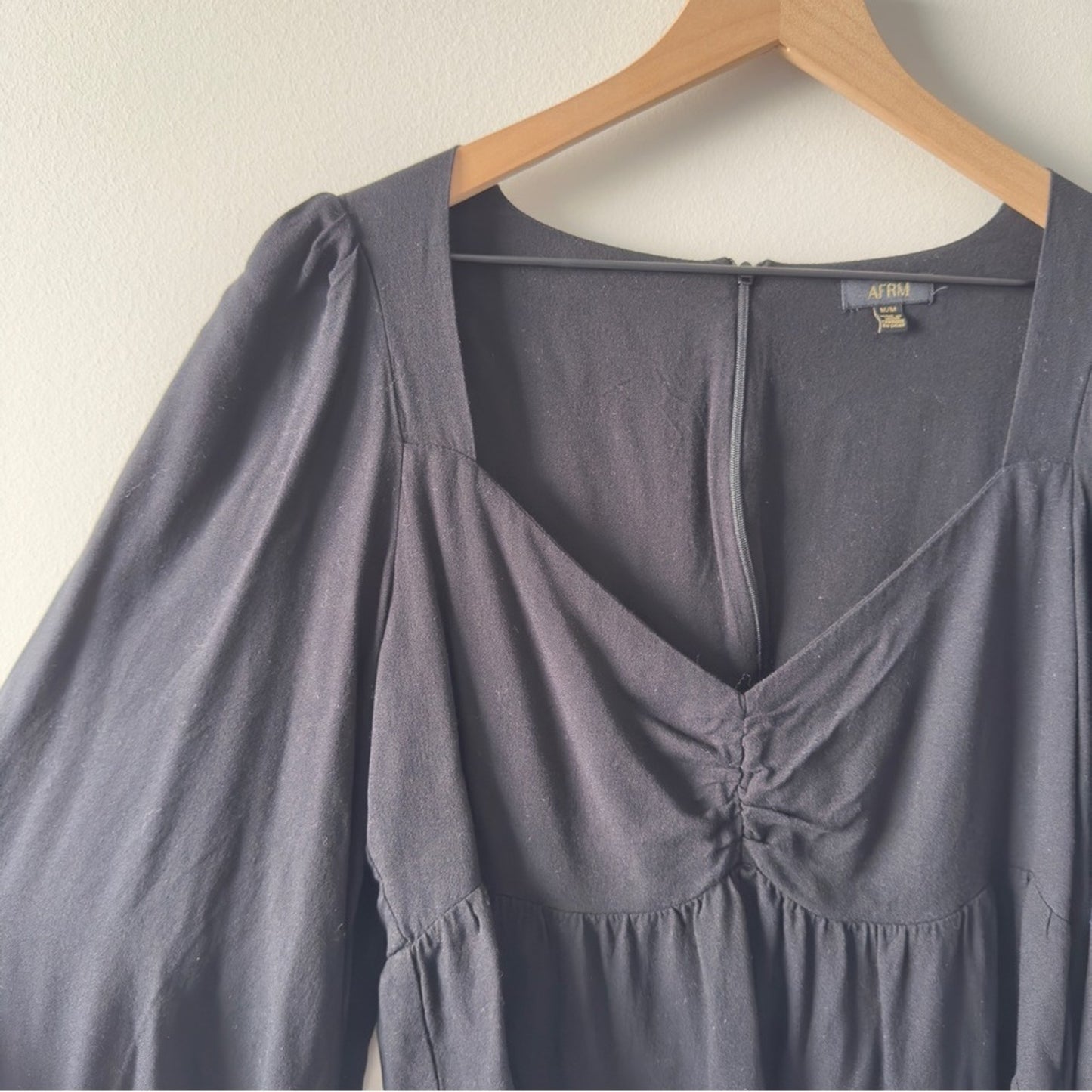 AFRM Revolve Black Babydoll Top Long Sleeve Zip Up Zipper Sweetheart Neckline M