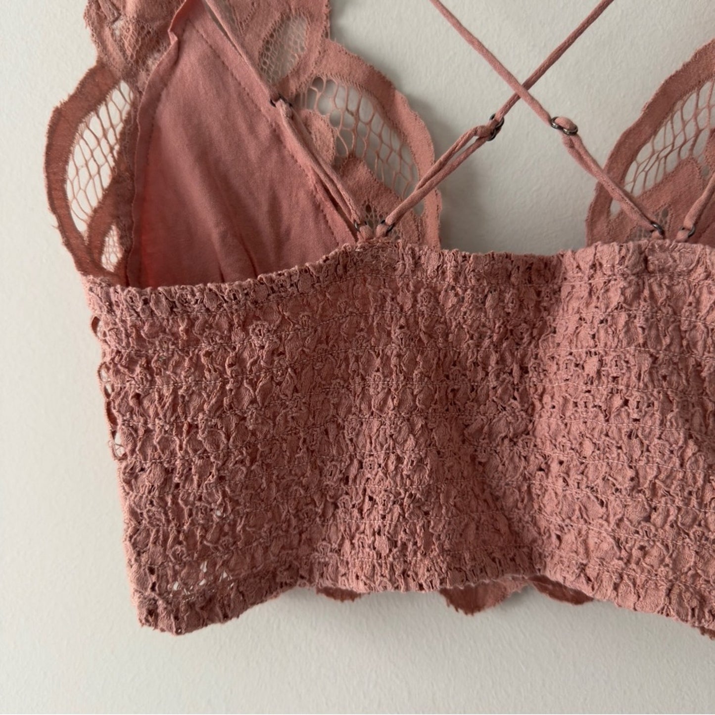Free People FP One Adella Bralette Boho Lace Camisole Top Pink Rose bohemian M