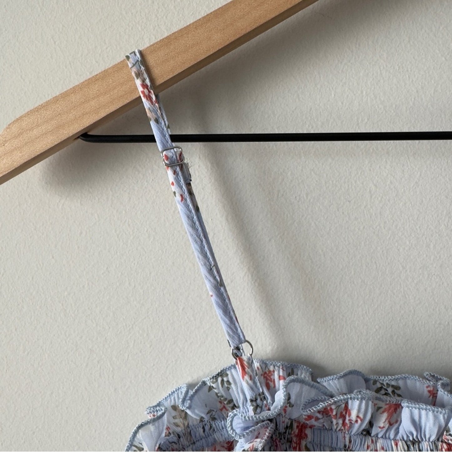 Anthropologie Mable Asher Smocked Midi Dress Blue Floral Ruffle Tiered Bodycon M