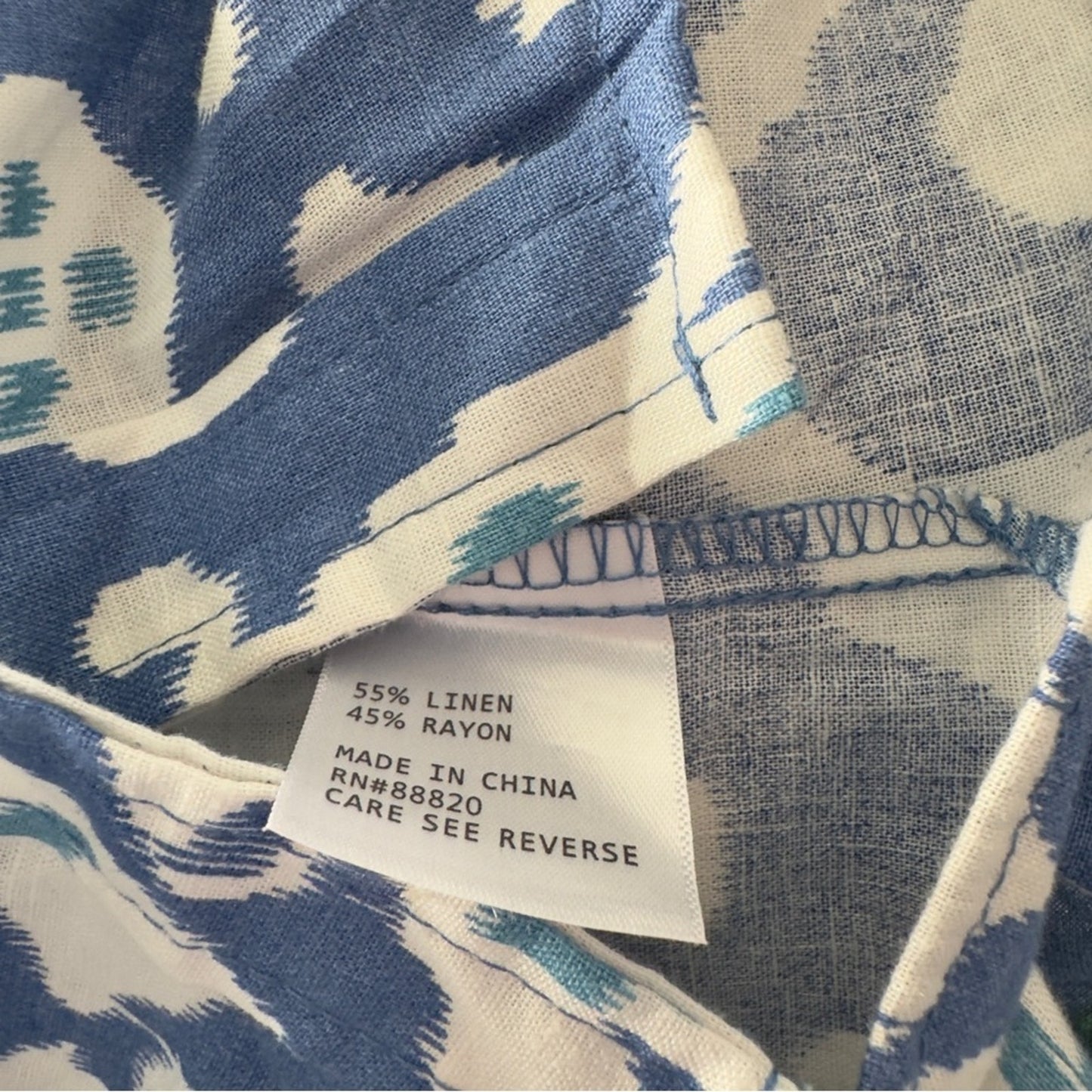 Christian Siriano Blue and White Button Down Shirt Abstract Pattern Print Collar