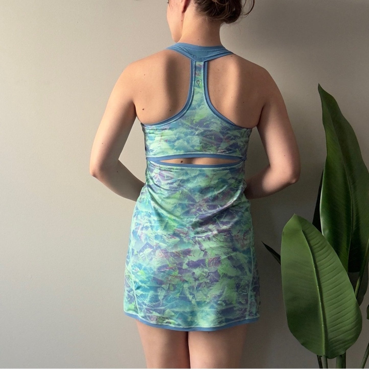 Ivivva by Lululemon Blue and Green Patterned Athletic Dress Mini Sleeveless EUC