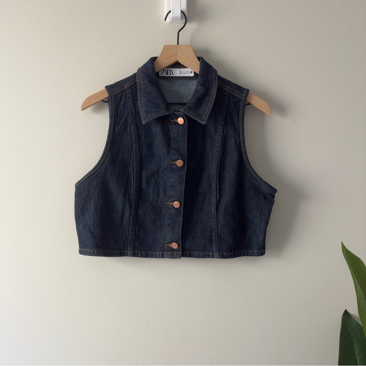 Zara Blue Denim Sleeveless Button Down Vest Top Jean Collared Collar Y2K Cotton