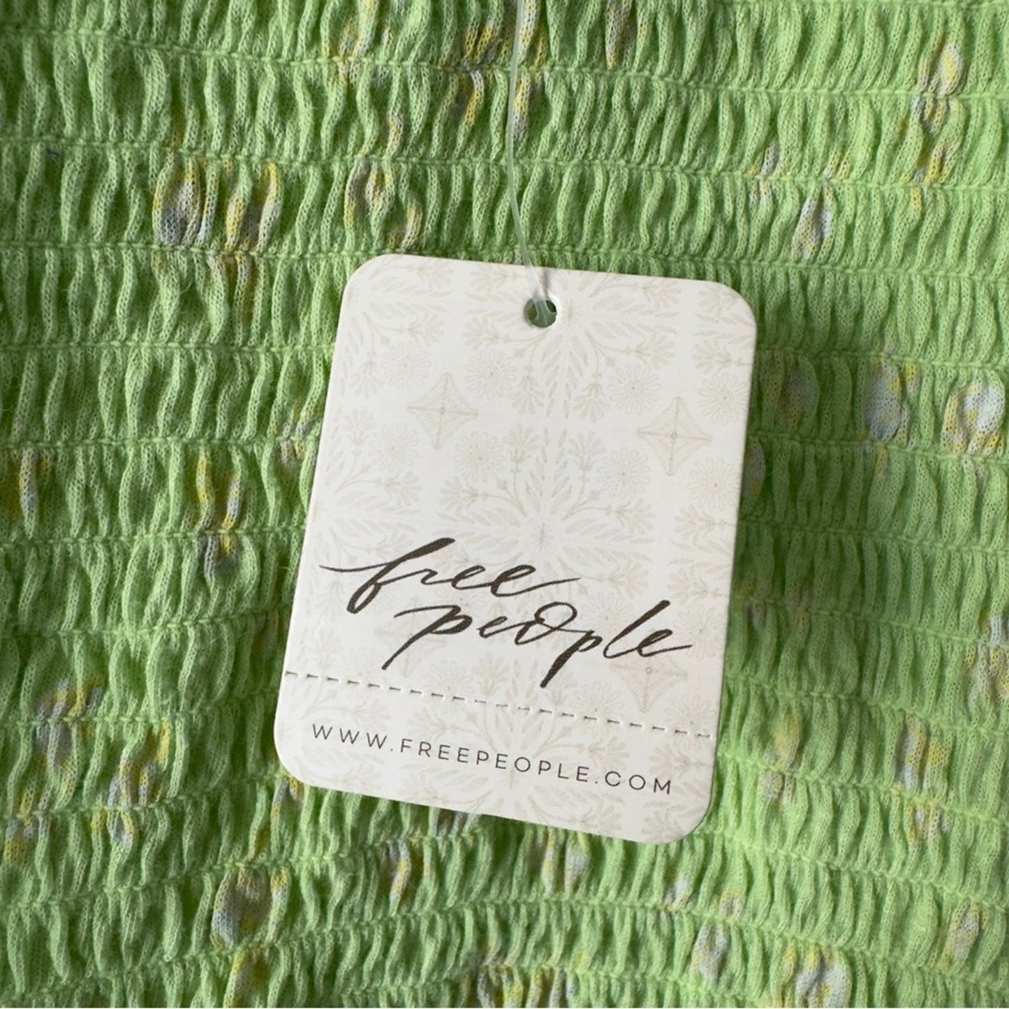 Free People Marigold Top in Key Lime Combo Smocked half Sleeve Cropped top green