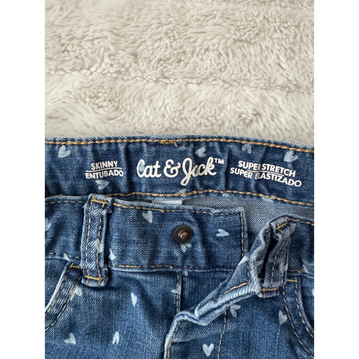 Cat & Jack Bundle of 2 Girls' Size 5/5T Jeans Jeggings Patchwork and Heart Print