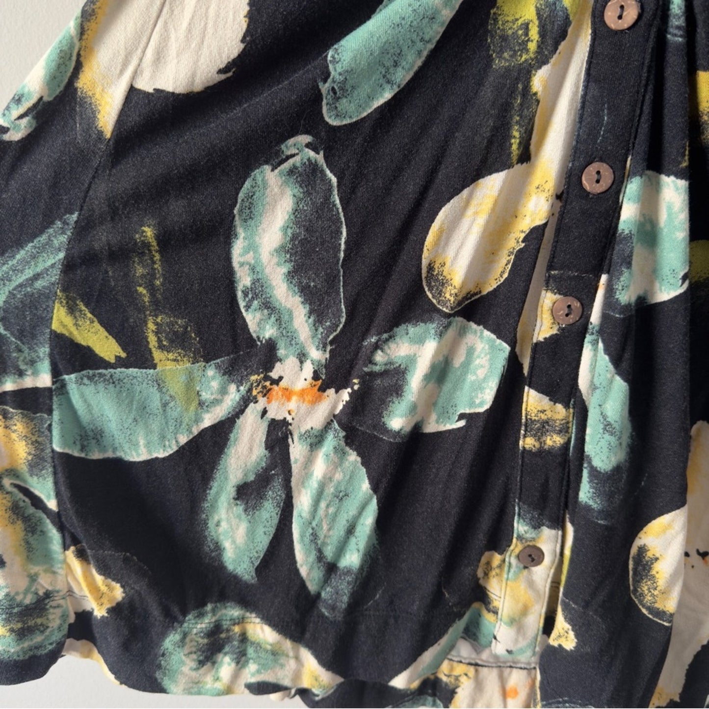Free People floral Print button down mini dress long sleeve collared stretch EUC