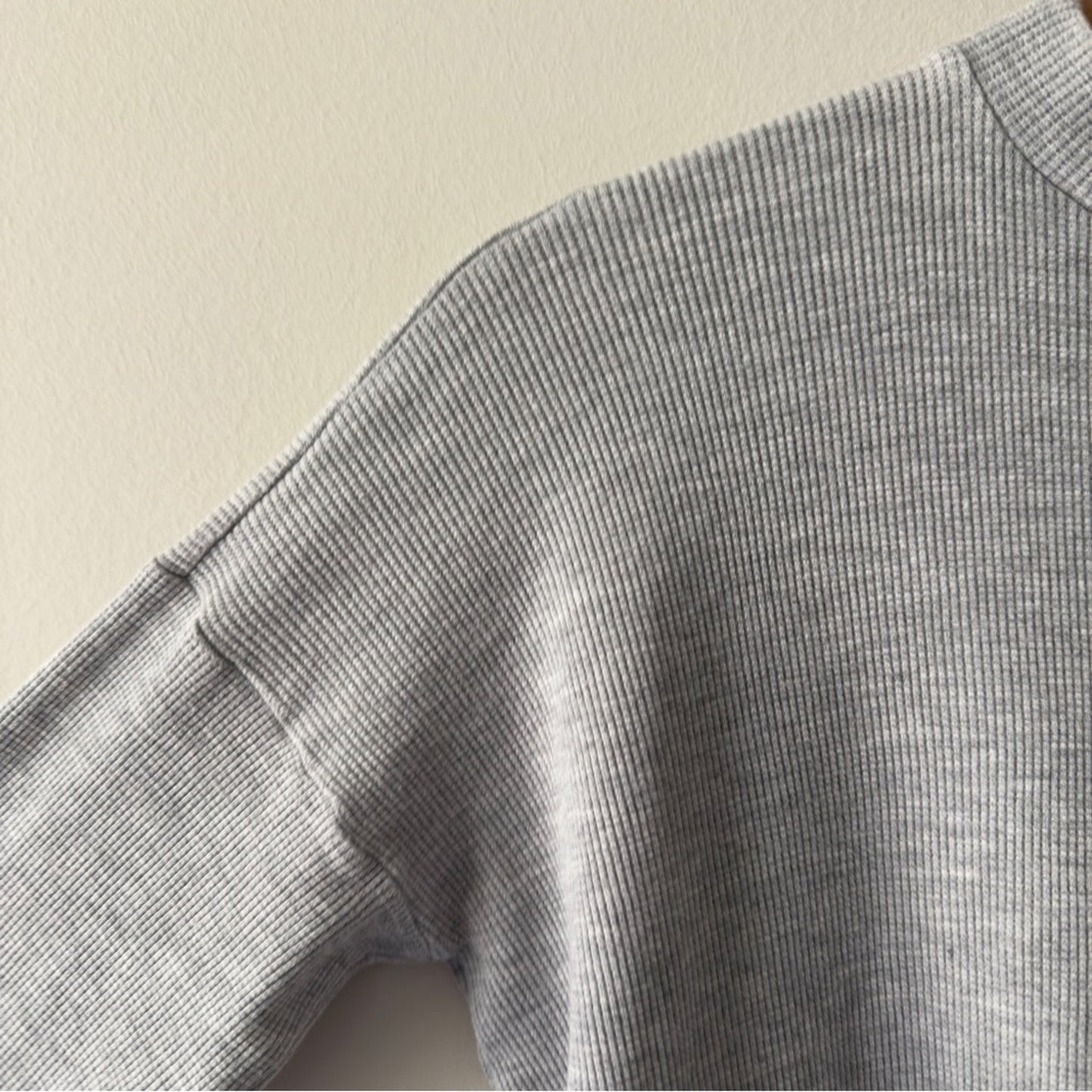 Eileen Fisher Mock Neck Gray Knit Top slit hem ribbed solid minimalist casual S