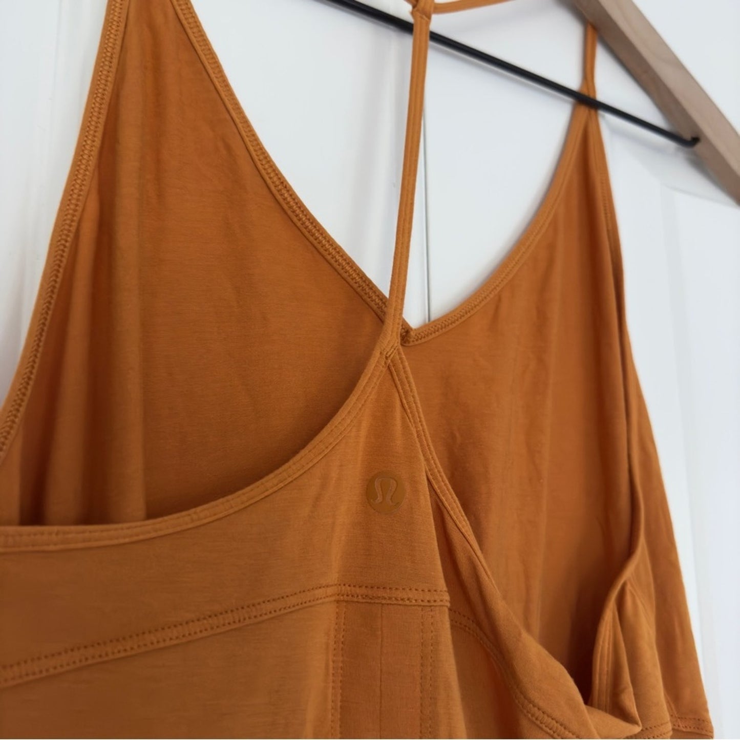 Lululemon Modal-Silk Yoga Tank Top in Autumn Orange athletic yoga Flowy tie back