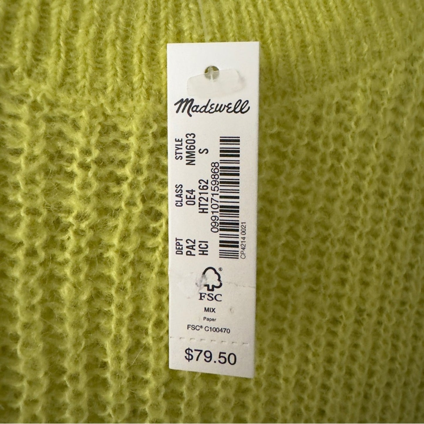 Madewell Alpaca Blend Neon Green Yellow Women's Sweater crew neck long sleeve S