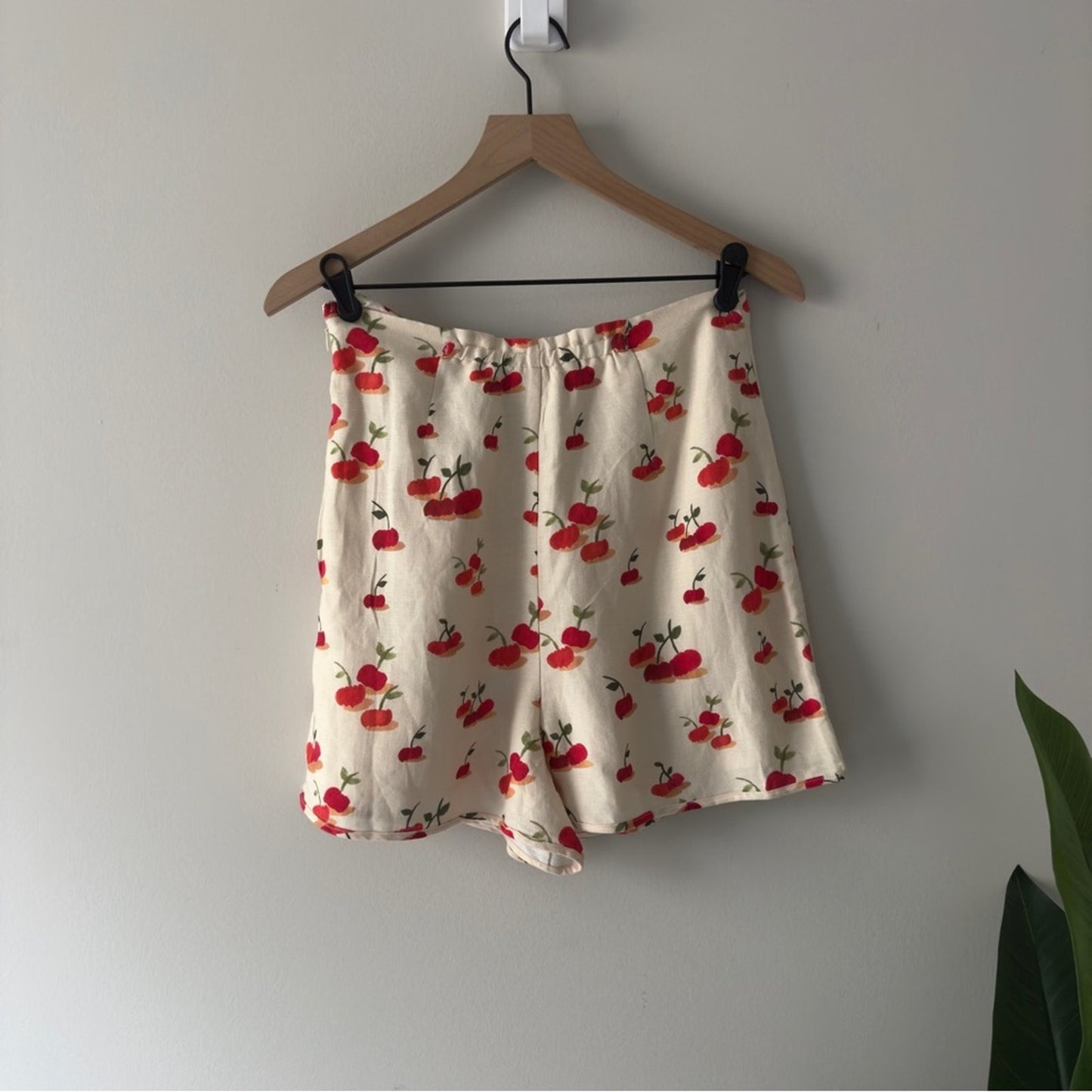 Farm Rio x Anthropologie Cherry Linen Blend Skort Bows Mini Skirt Shorts Zip Up