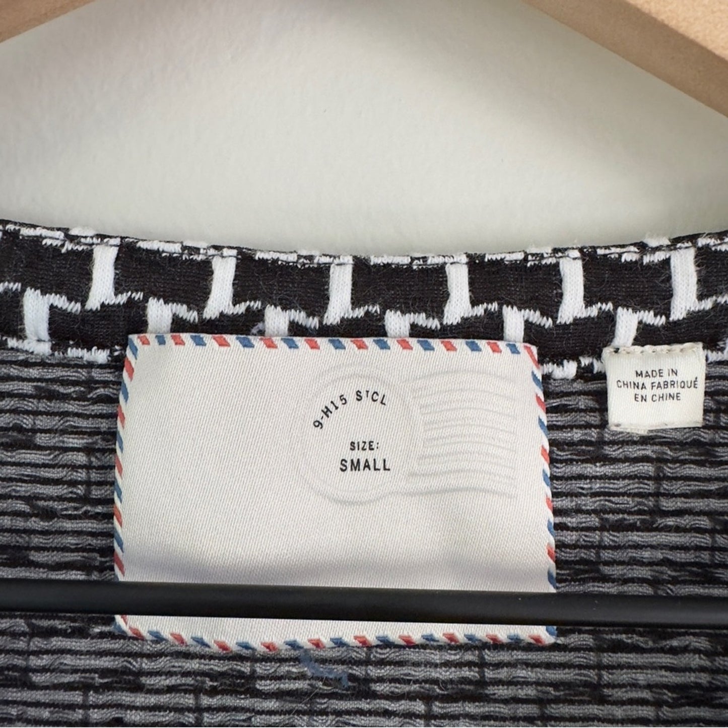 Anthropologie Postmark Basketweave Short Sleeve Tunic Top Black White Stretch S