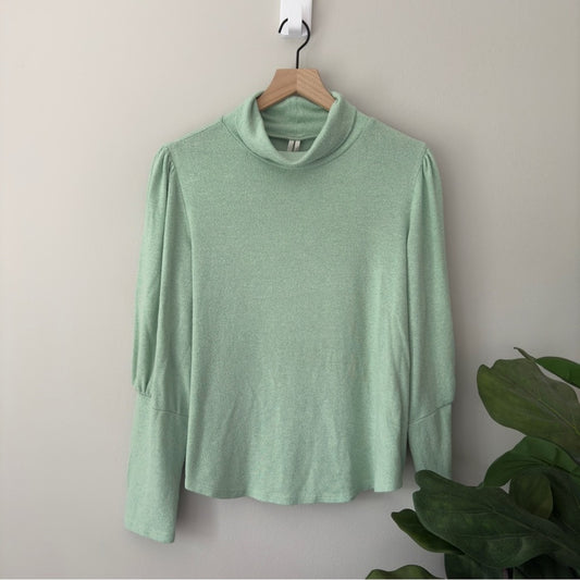 Anthropologie Soft Long Sleeve Turtleneck Green Stretch Spandex Cozy Winter Fall