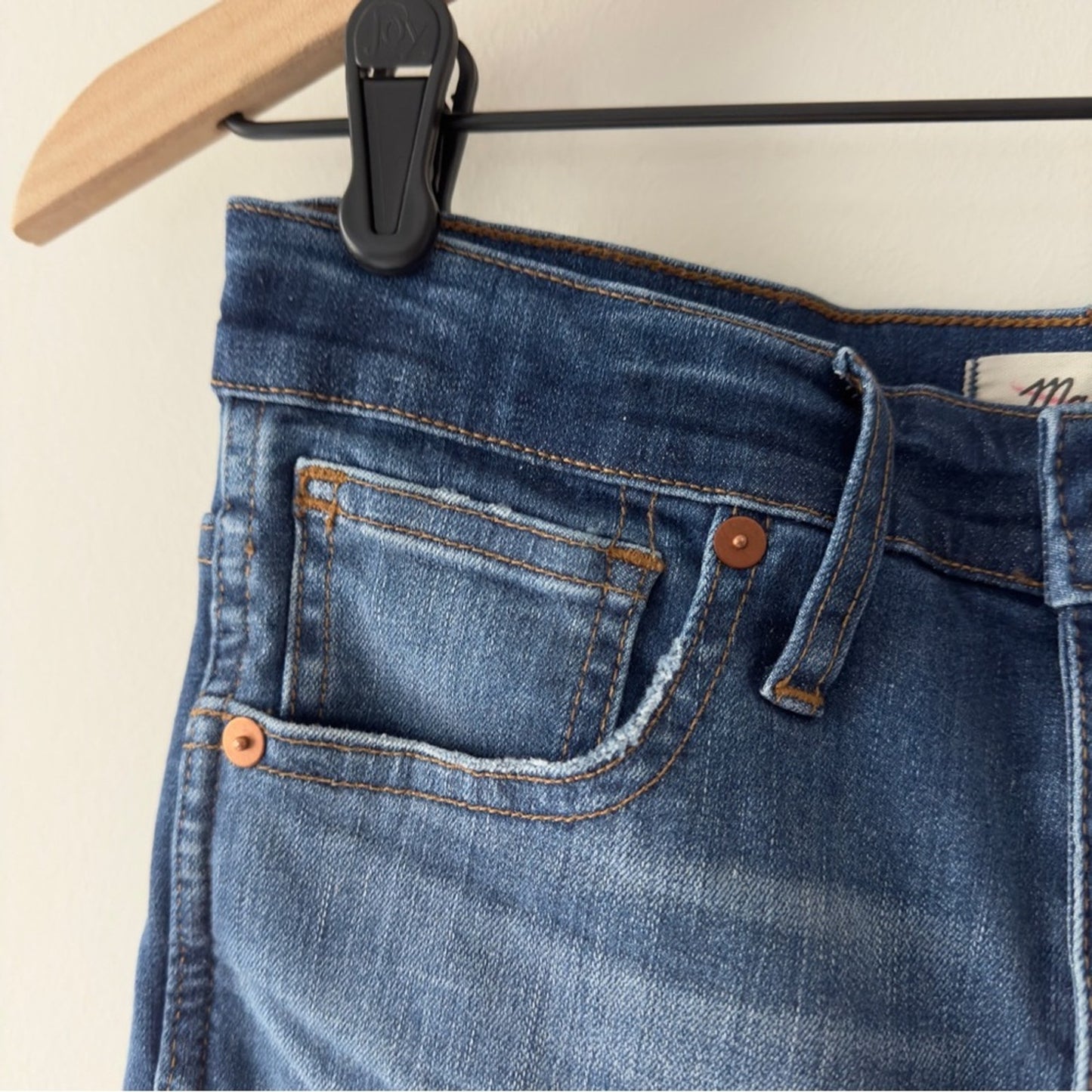 Madewell 10” High-Rise Skinny Jeans Button Fly Distressed denim casual dark Wash