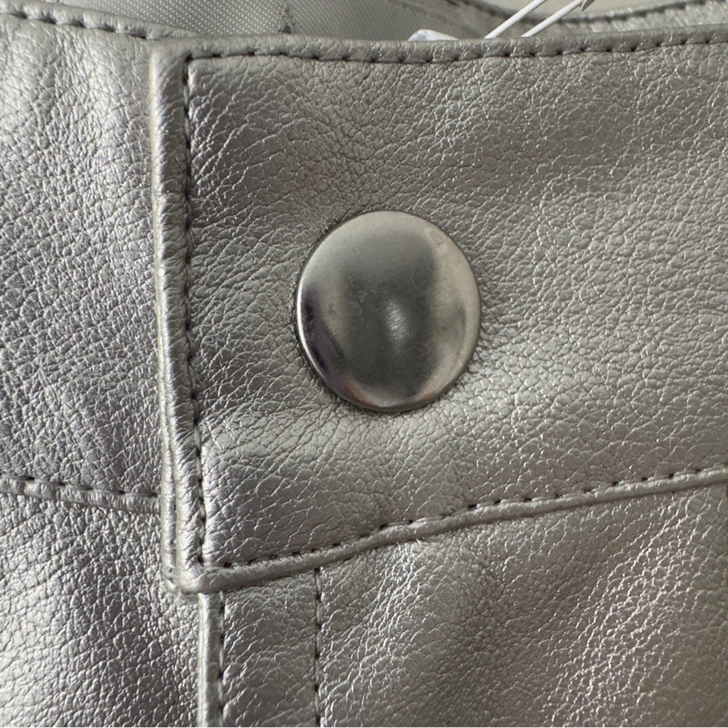 Wayf Silver Metallic Pants straight leg futuristic zip button pockets belt loops