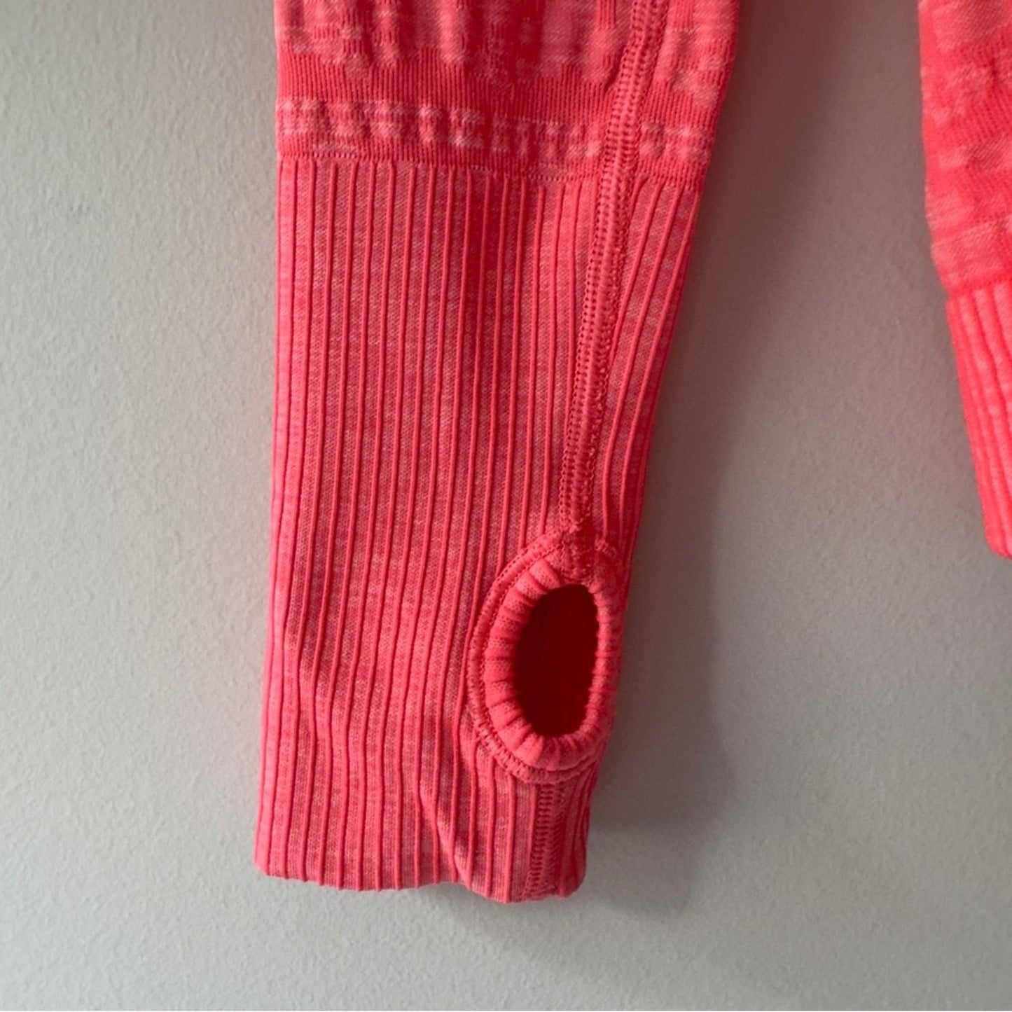 Lululemon Rest Less Pullover in Heathered Electric Coral Athletic Top Thumbholes