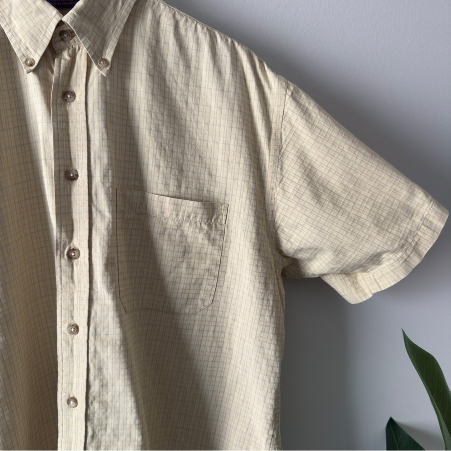 Pendleton 100% Cotton Men's light yellow Short Sleeve Button Down Shirt plaid L