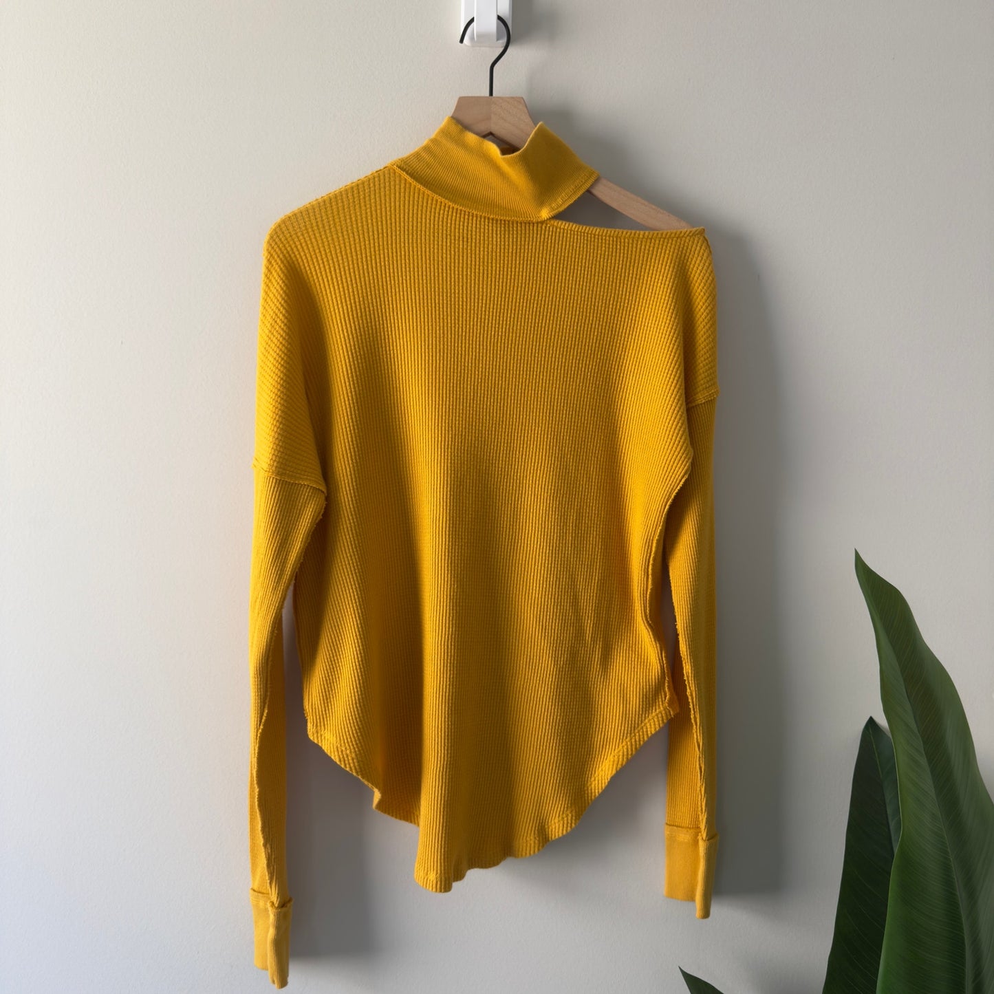 Free People We the Free 100% Cotton Just For You Top Long Sleeve Waffle Knit EUC