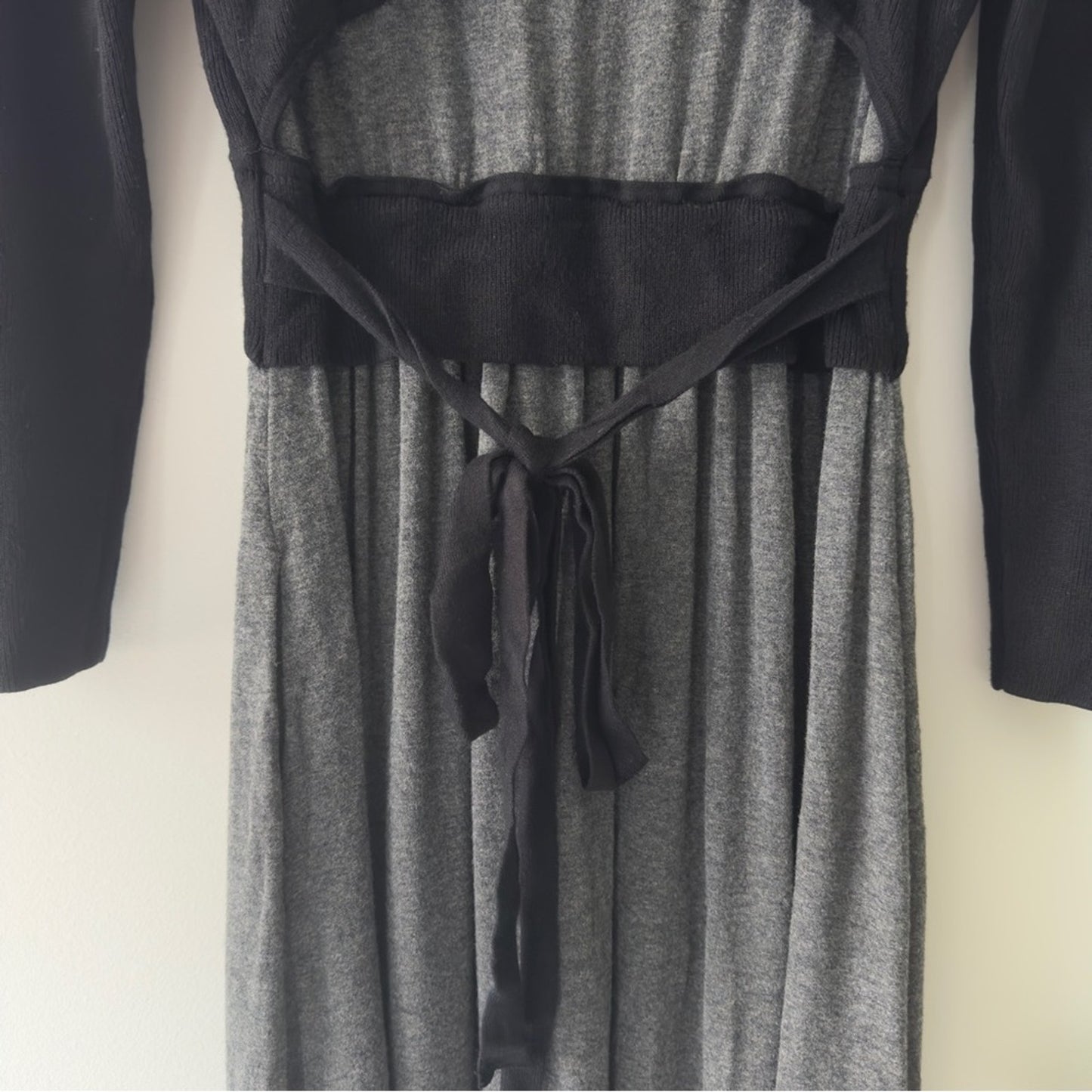 Anthropologie Moth Turtleneck Black Gray Ribbed Knit Dress Tie Waist long sleeve
