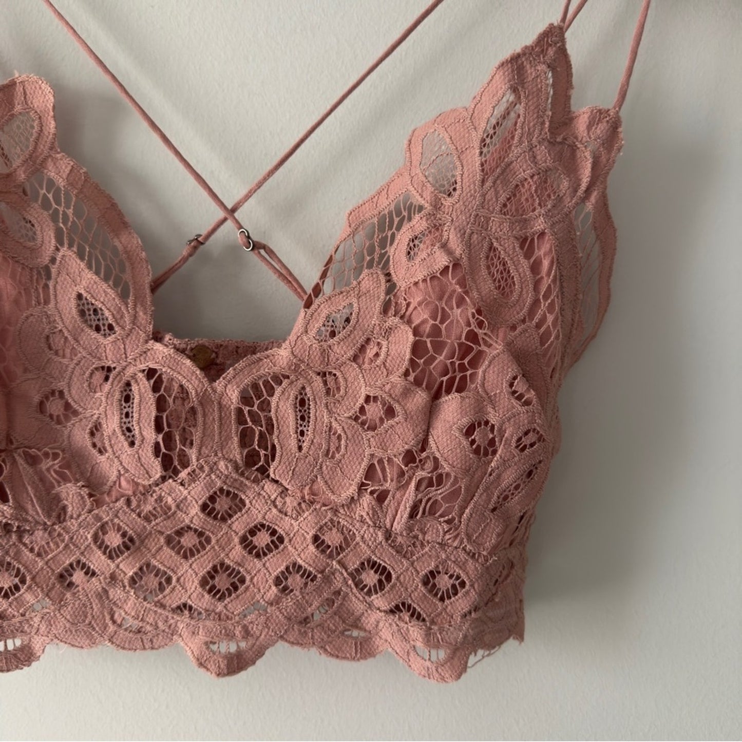 Free People FP One Adella Bralette Boho Lace Camisole Top Pink Rose bohemian M