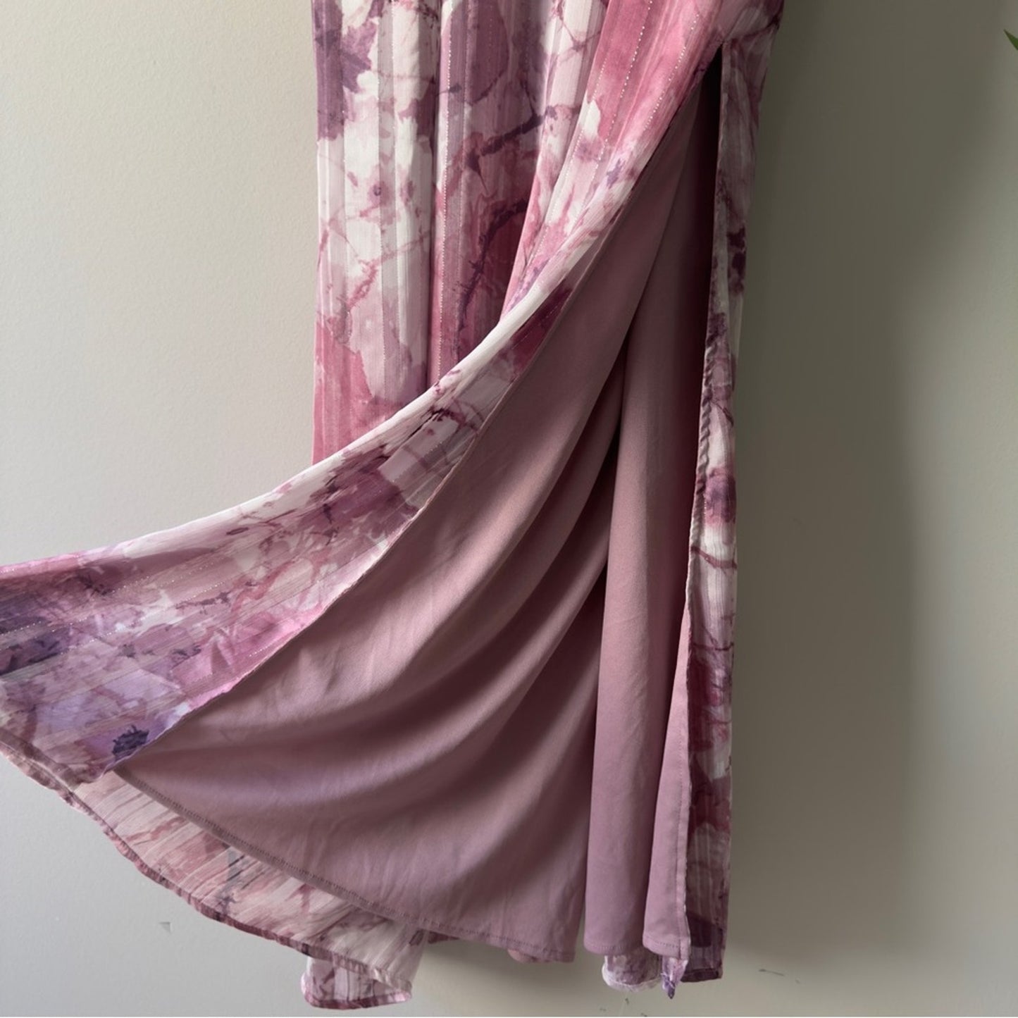 Lulus Sparkling Summer Purple Floral Lurex Maxi Dress Tie Waist Side Slits Lined