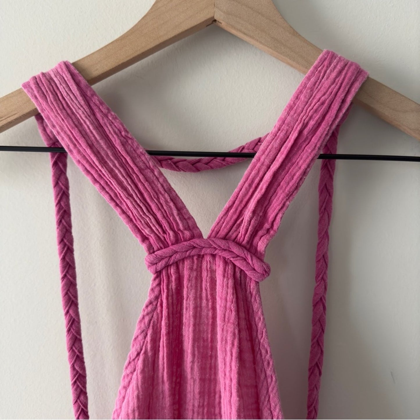 Anthropologie Pink gauze fabric braided strap mini dress halter 100% cotton NWT