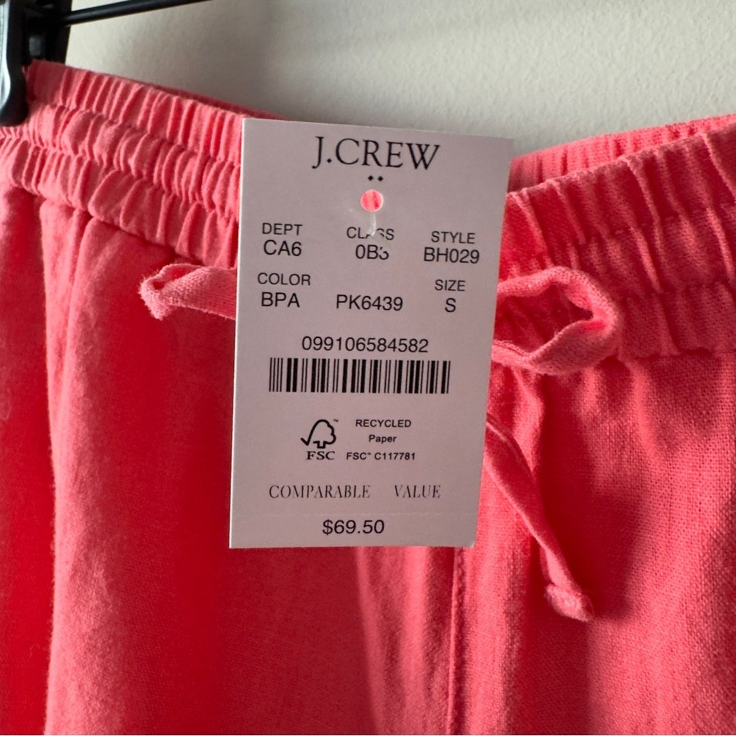 J. Crew Pink White Floral Embroidered Shorts Scalloped Hem Pull On Drawstring S