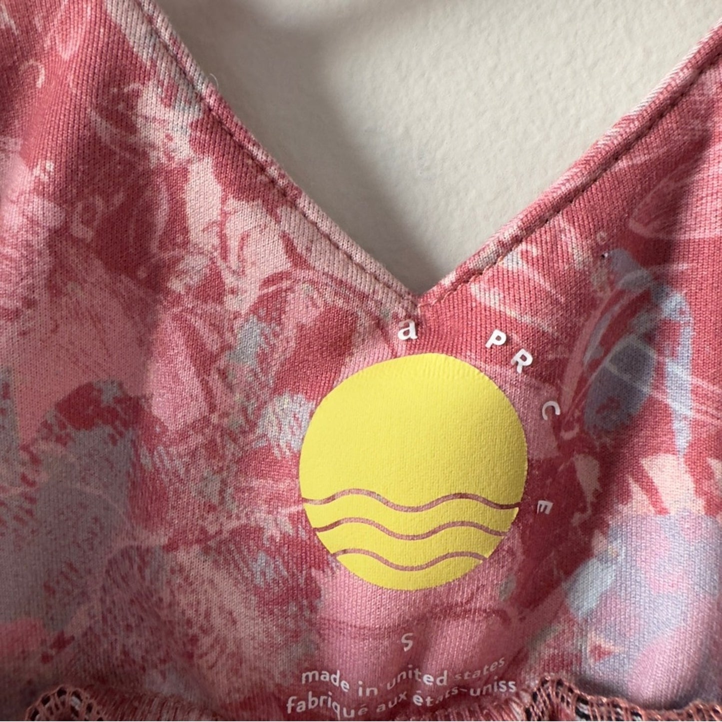Anthropologie Daily Practice Pink Floral Scalloped scoop neck Sports Bra stretch