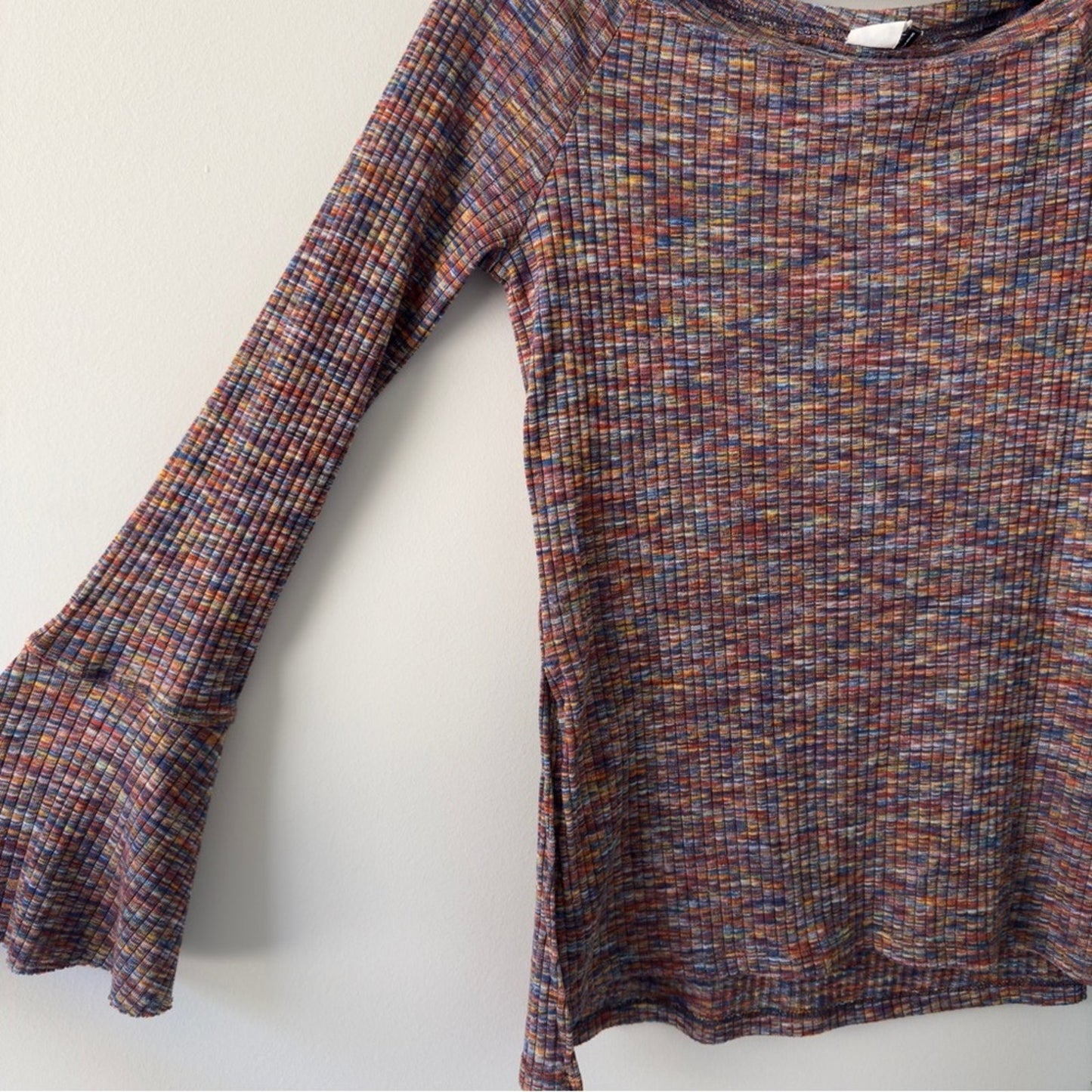 Anthropologie Akemi + Kin Rainbow Multicolor Knit Top long bell sleeves ribbed S