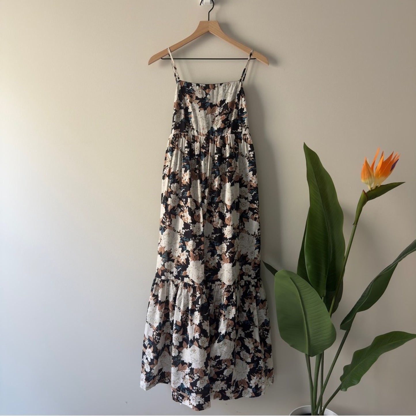 Abercrombie & Fitch 100% Cotton Tiered Floral Maxi Dress Adjustable Spaghetti S