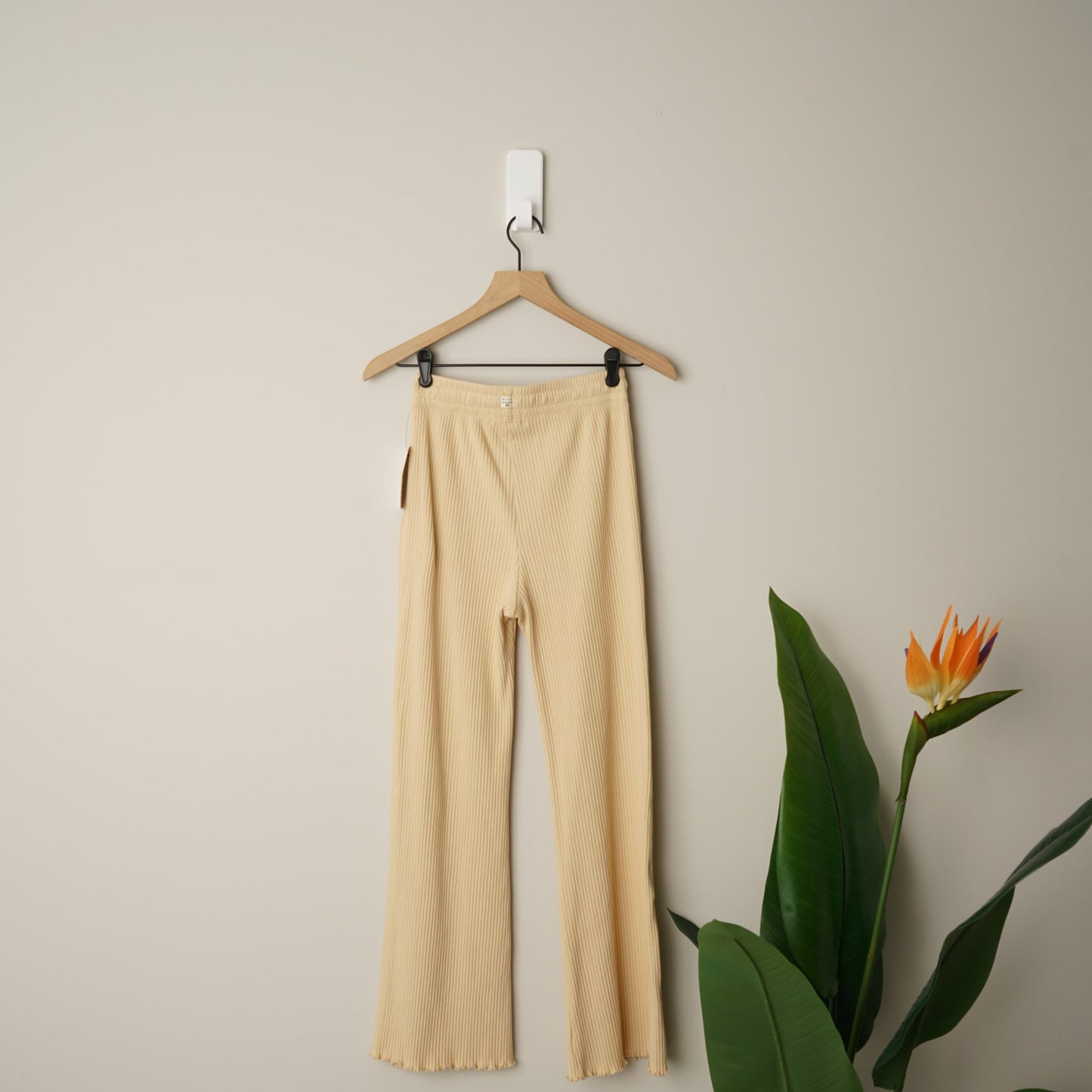 Billabong Out and About Rib Knit High Waisted Flared Cropped Pants Ribbed Solid