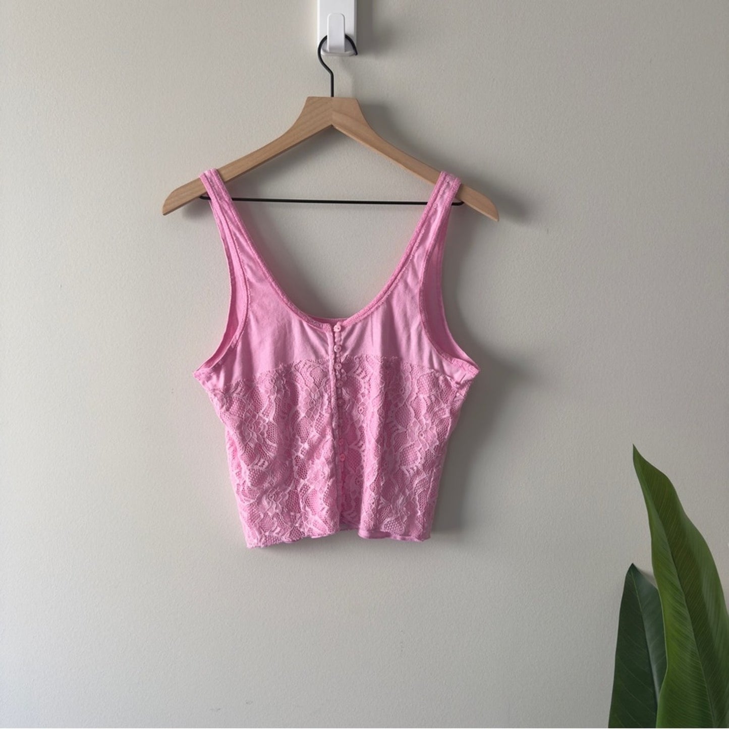 Free People Lace Corsette Style Tank Top Pink Sugar Crop Casual Cropped Buttons