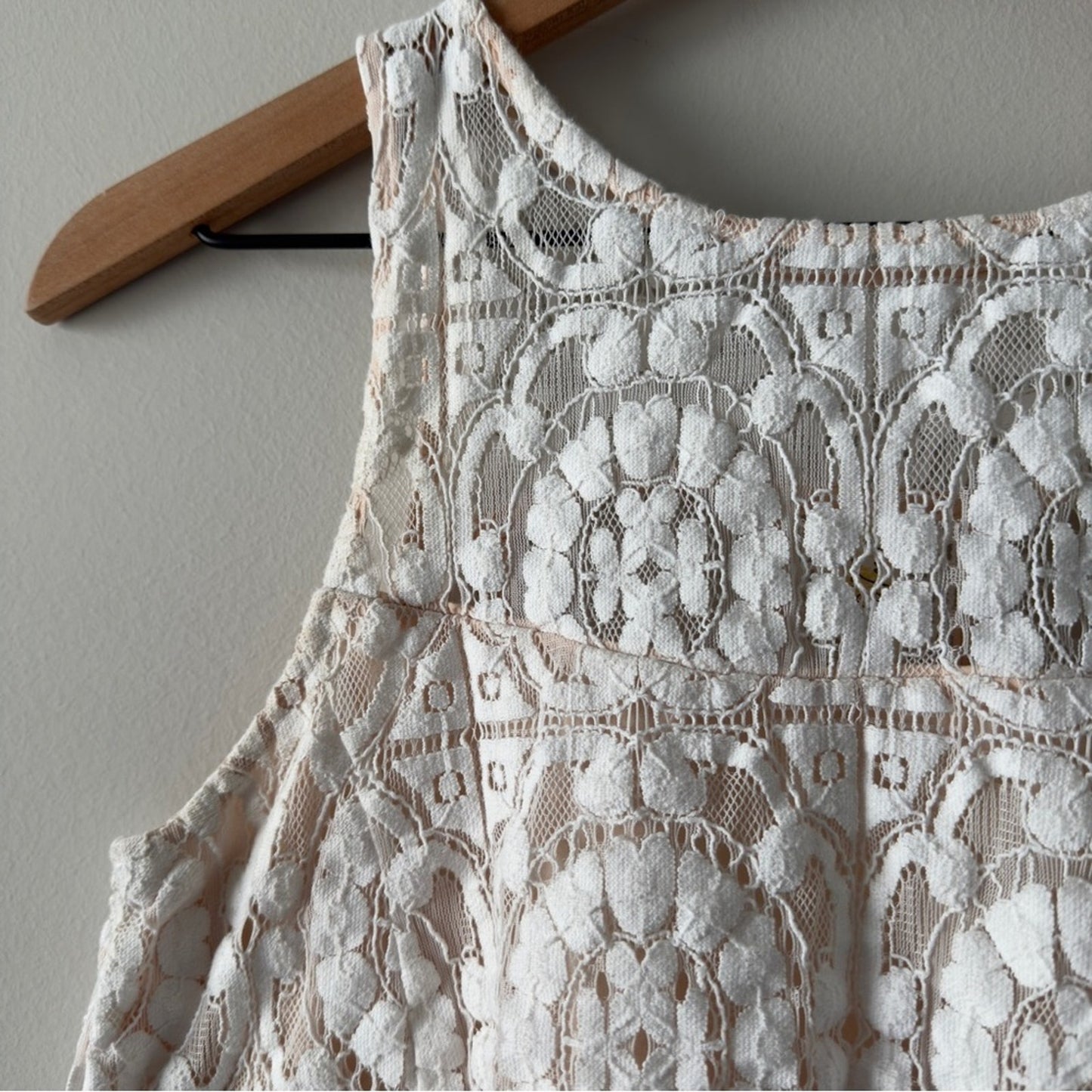 Free People lace overlay mini dress pink white cutout Racerback sleeveless short