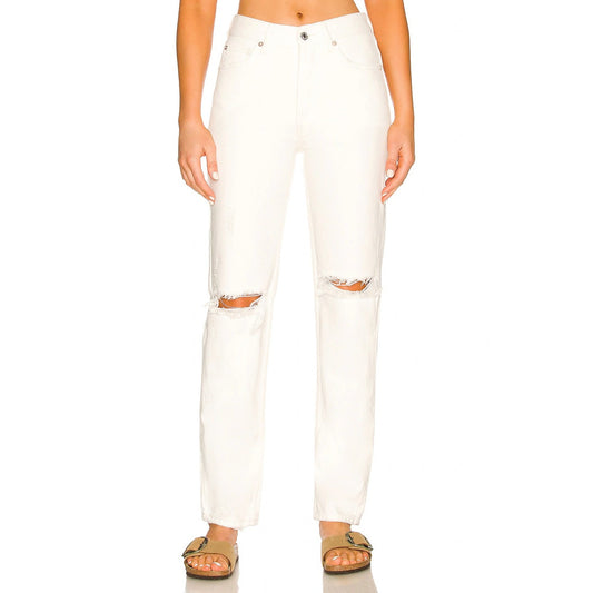 Free People We the Free Lasso Jean in White Lightning Button Fly Ripped Knee EUC